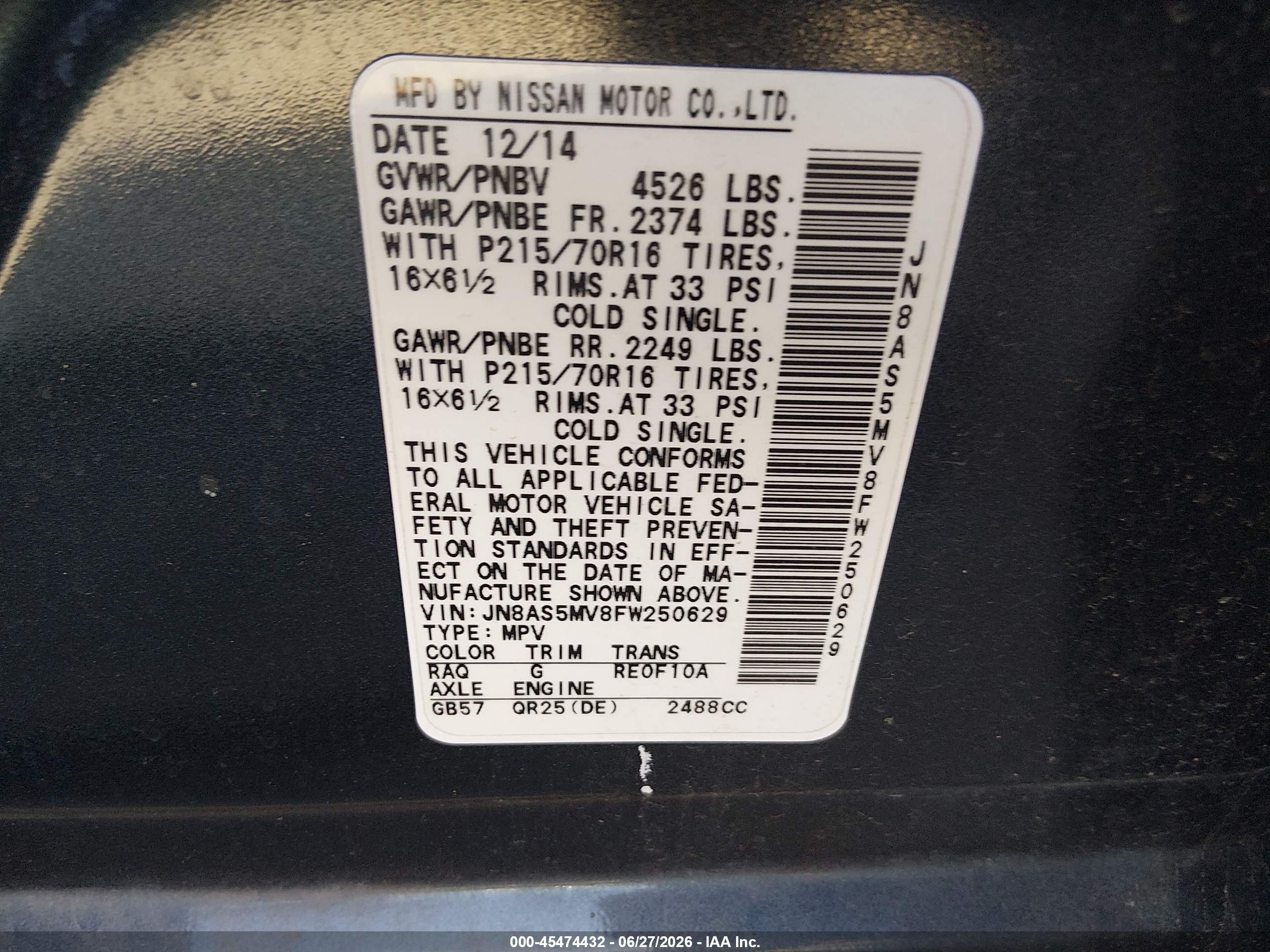 2015 Nissan Rogue Select S Gray vin: JN8AS5MV8FW250629