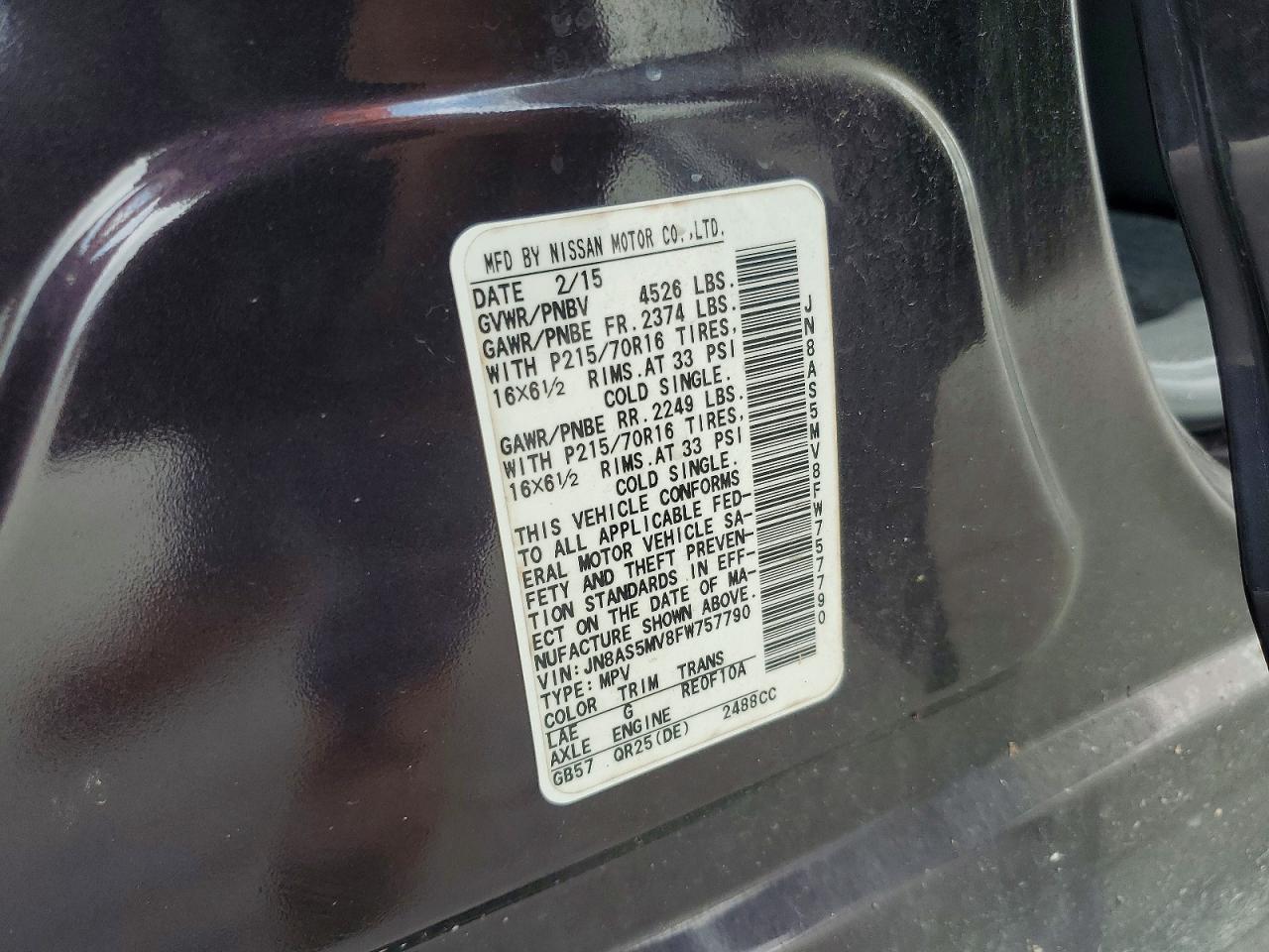 2015 Nissan Rogue Select S Purple vin: JN8AS5MV8FW757790