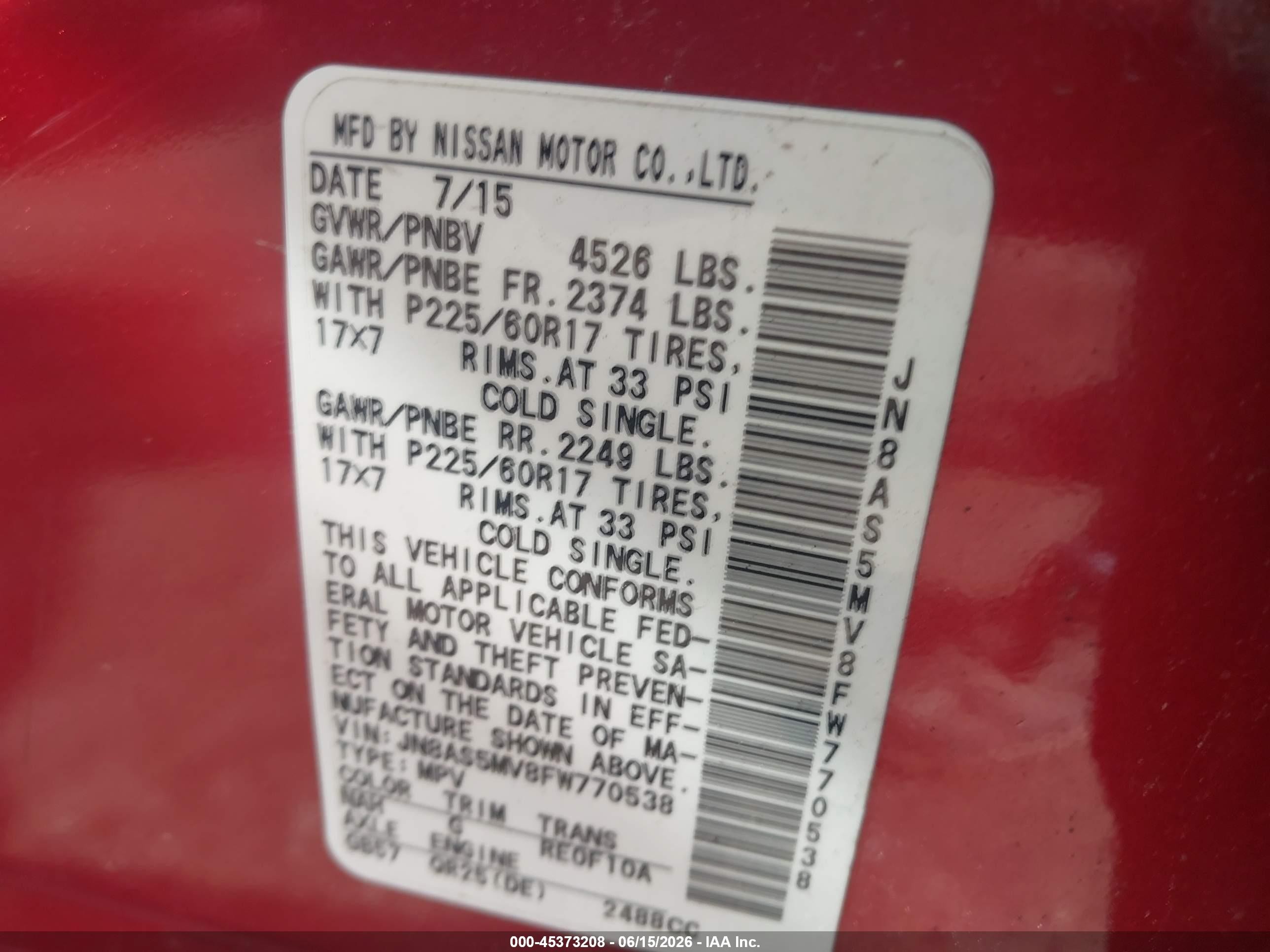 2015 Nissan Rogue Select S Red vin: JN8AS5MV8FW770538