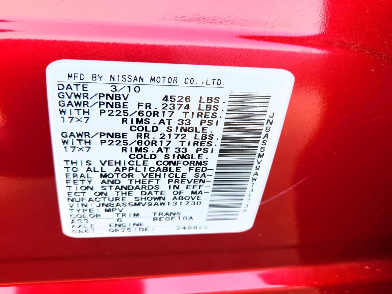 2010 Nissan Rogue S Red vin: JN8AS5MV9AW131738