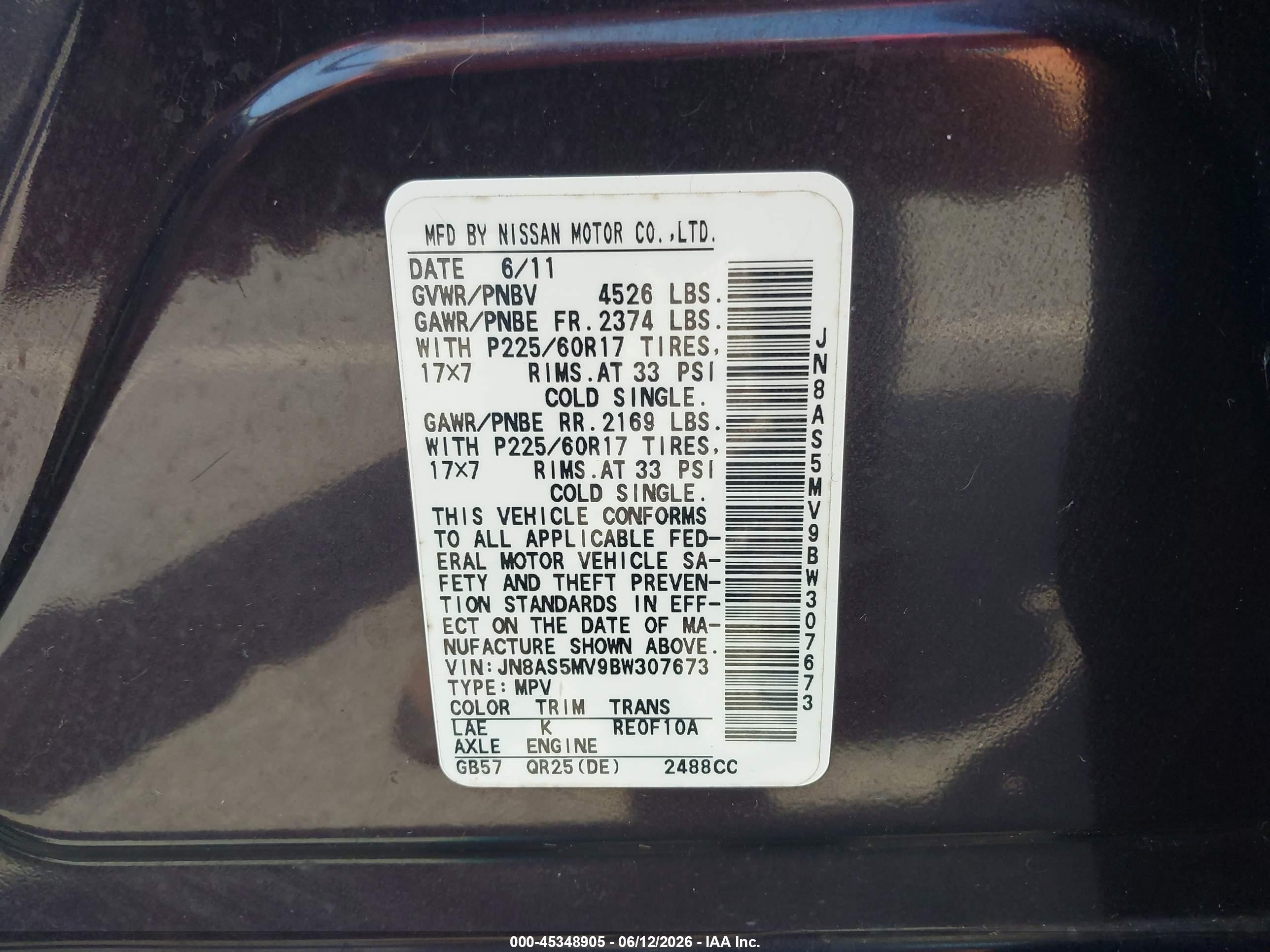 2011 Nissan Rogue Sv Purple vin: JN8AS5MV9BW307673