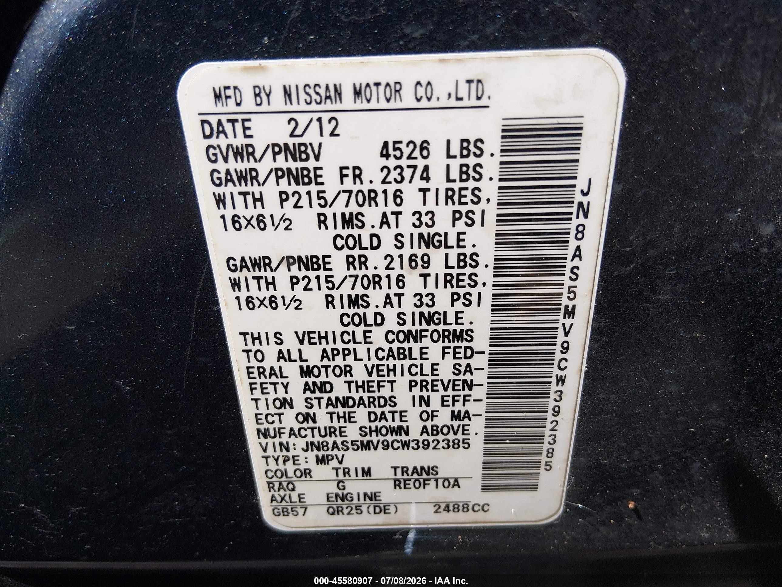 2012 Nissan Rogue S Blue vin: JN8AS5MV9CW392385