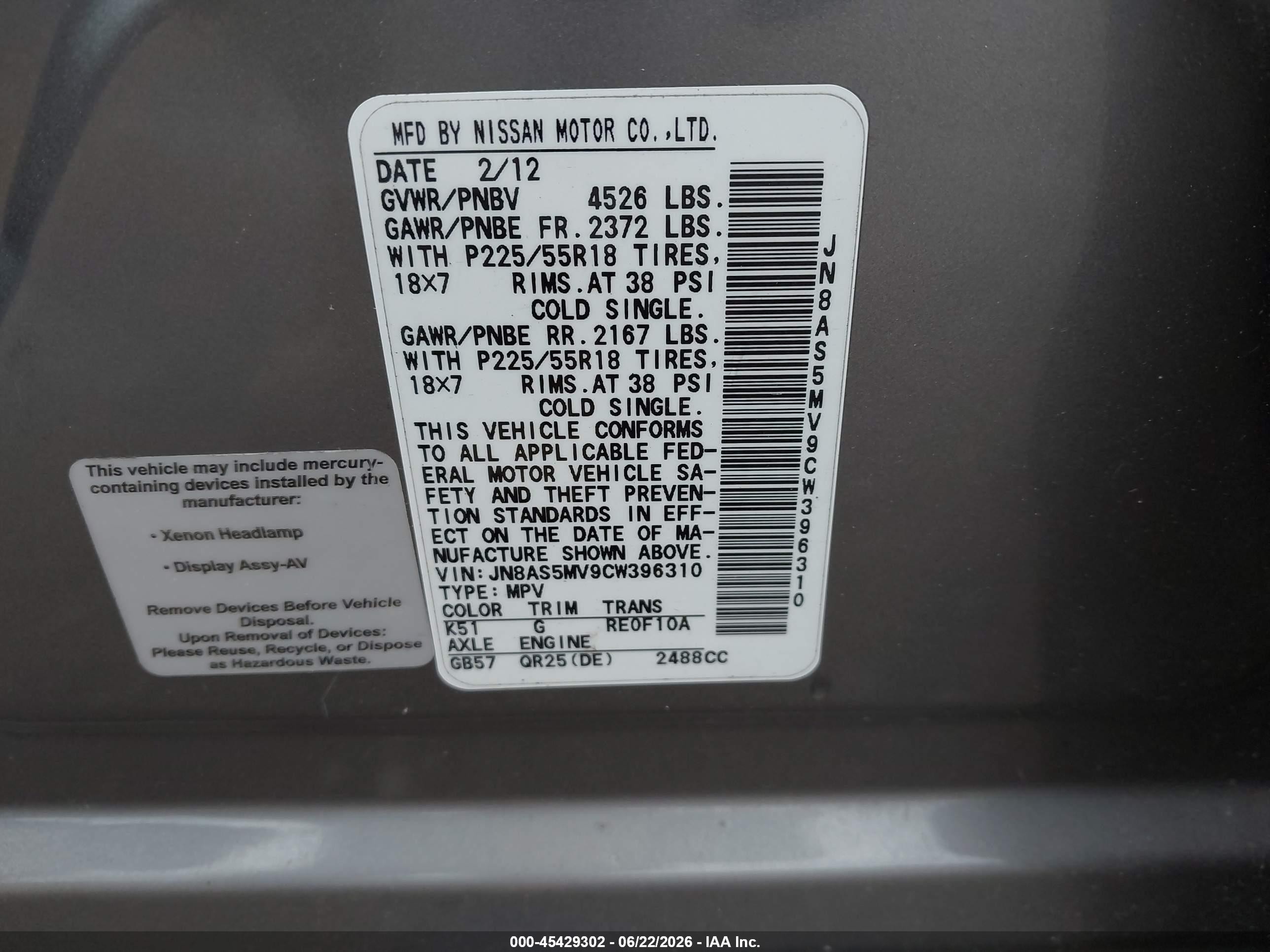 2012 Nissan Rogue Sv W/sl Pkg Brown vin: JN8AS5MV9CW396310