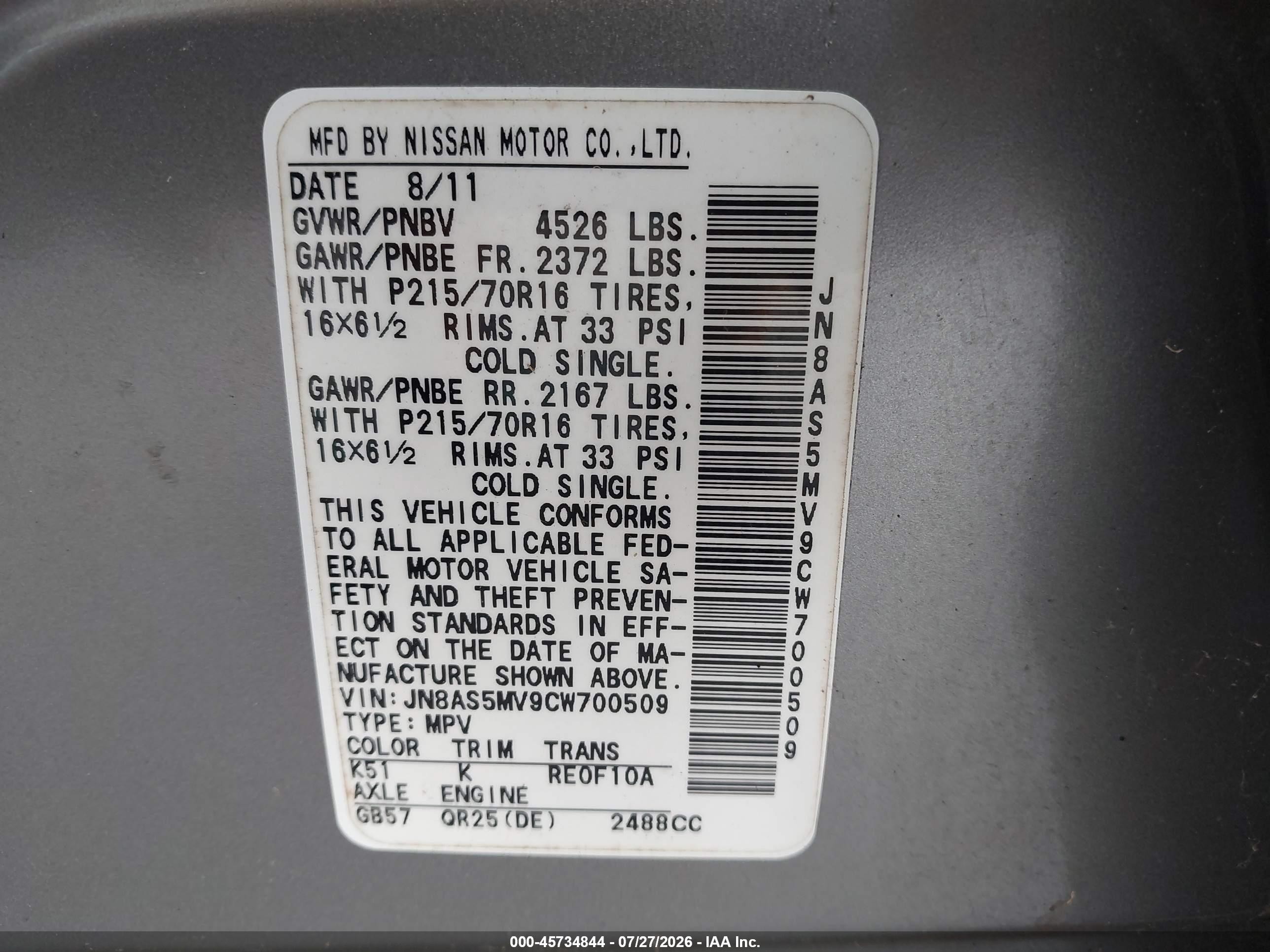 2012 Nissan Rogue S Gray vin: JN8AS5MV9CW700509
