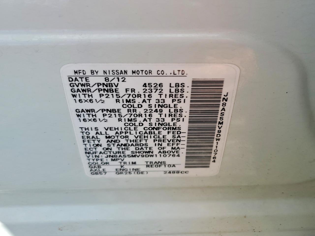 2013 Nissan Rogue S White vin: JN8AS5MV9DW110764