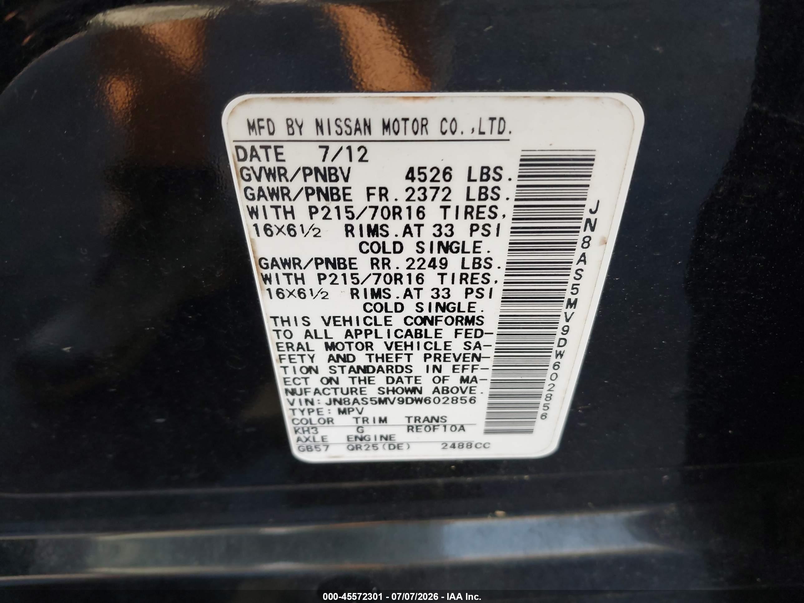 2013 Nissan Rogue S Black vin: JN8AS5MV9DW602856