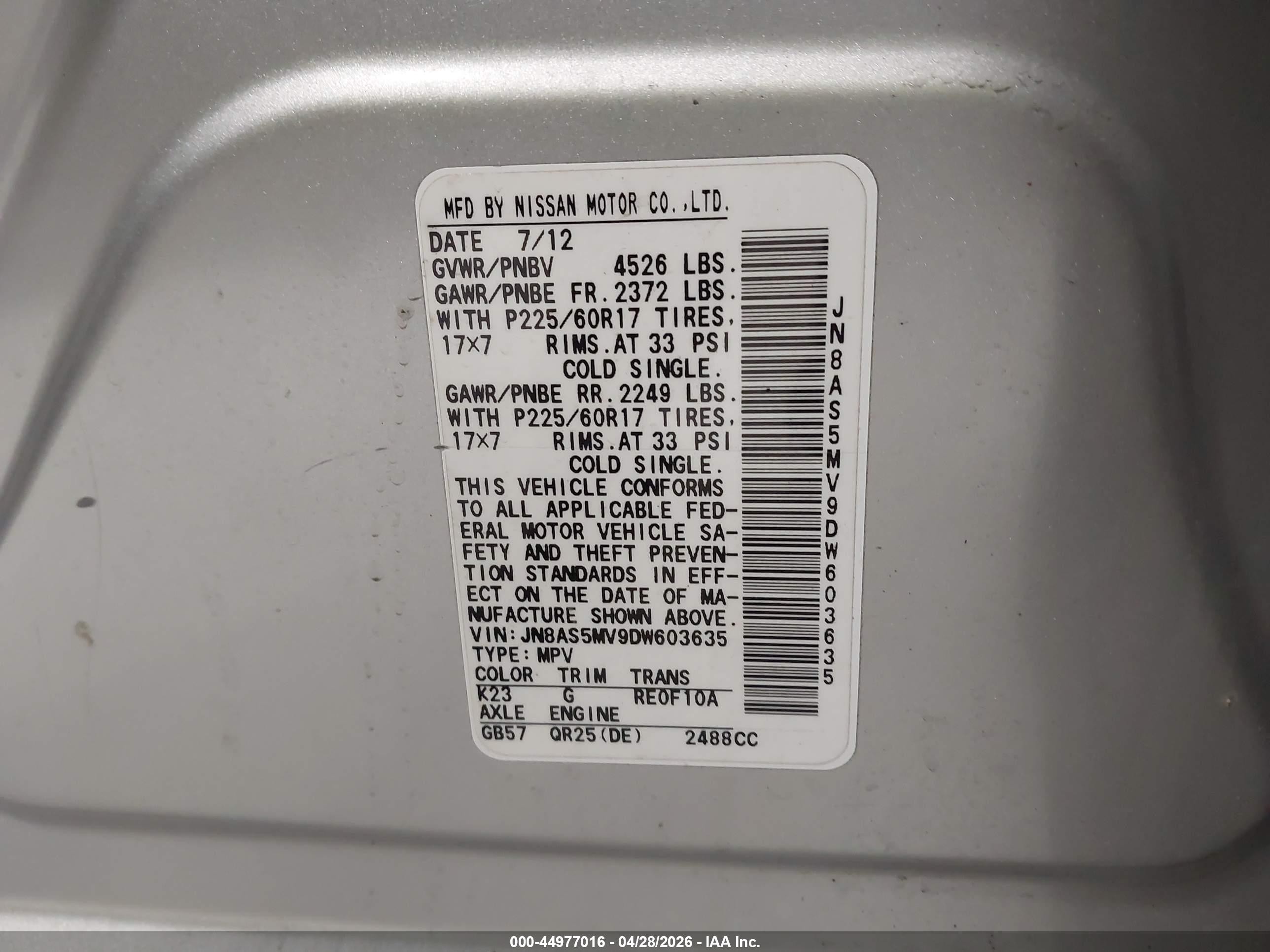 2013 Nissan Rogue Sv Gray vin: JN8AS5MV9DW603635