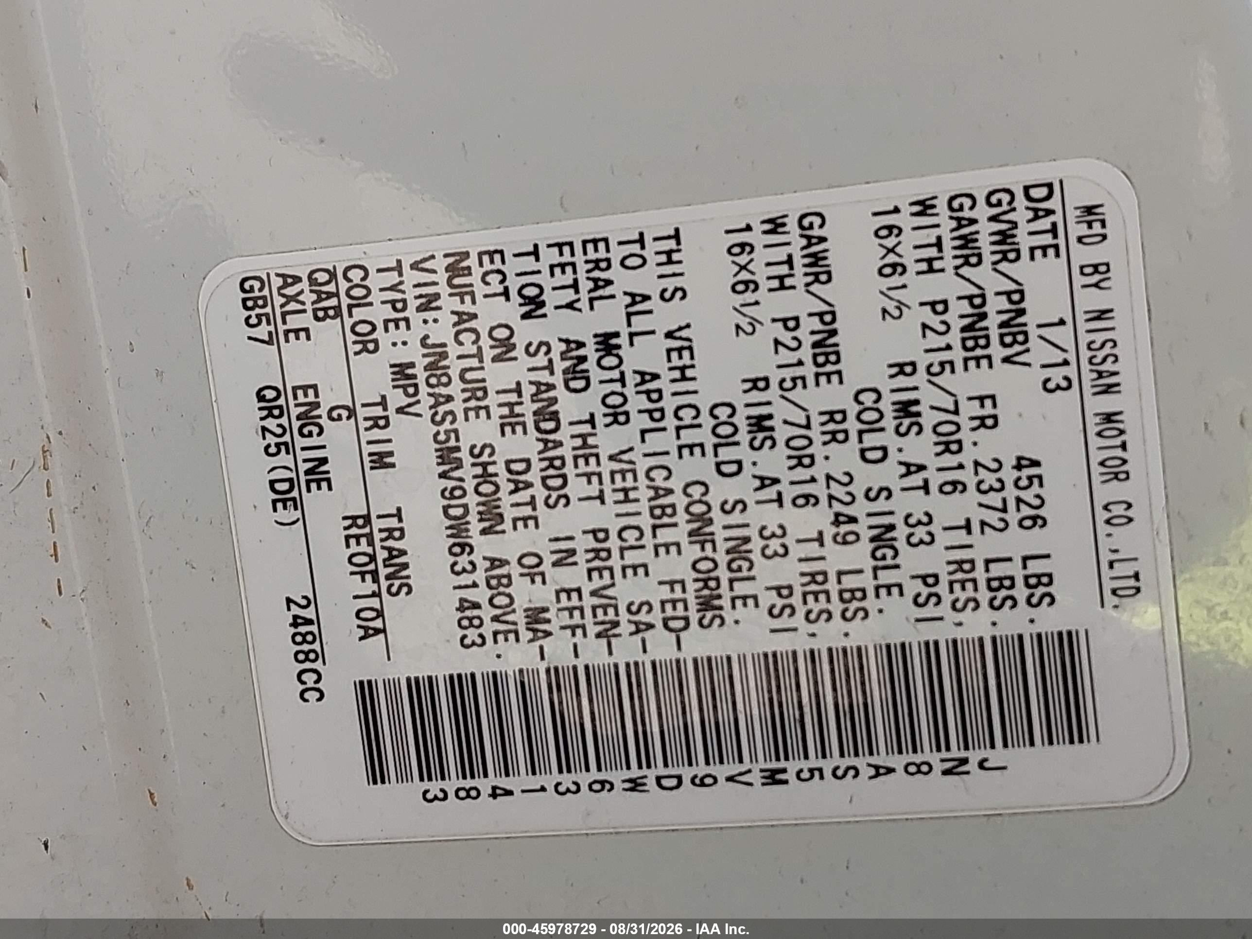 2013 Nissan Rogue S White vin: JN8AS5MV9DW631483