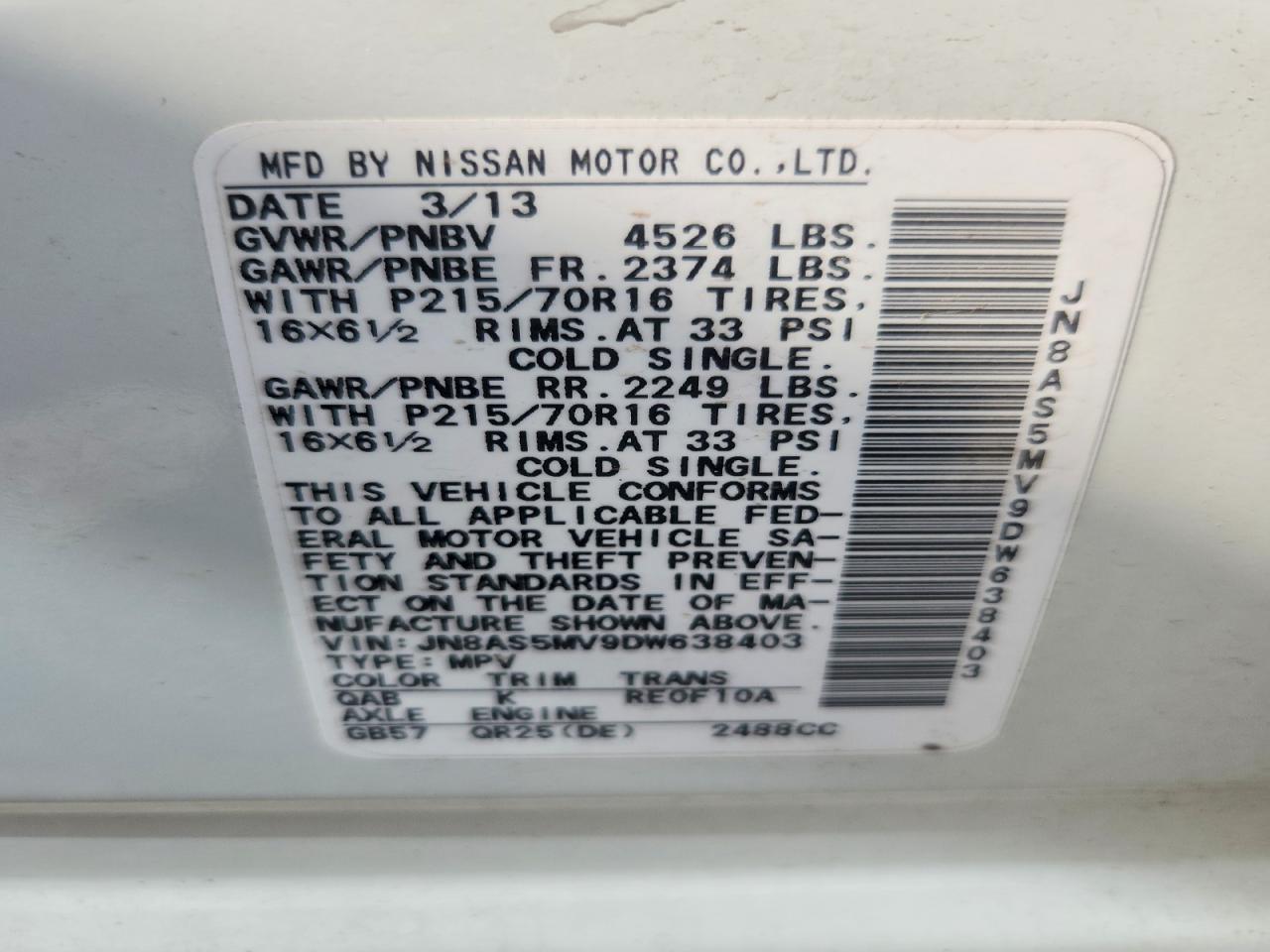 2013 Nissan Rogue S White vin: JN8AS5MV9DW638403