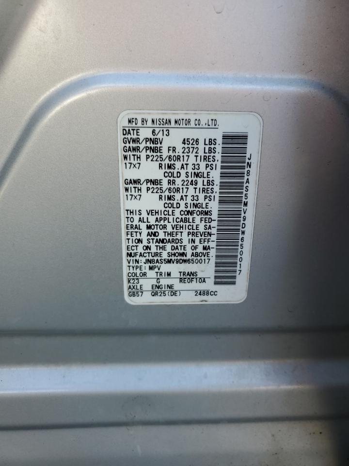 2013 Nissan Rogue S Silver vin: JN8AS5MV9DW650017