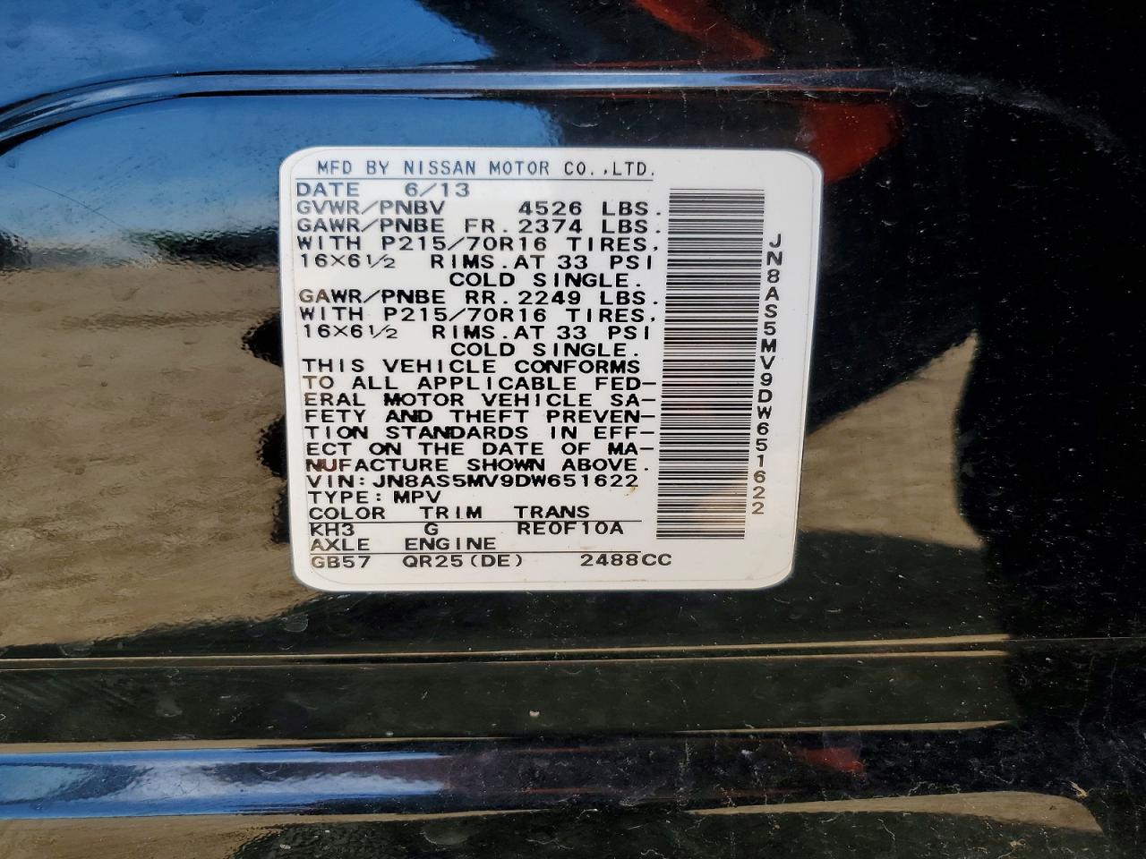 2013 Nissan Rogue S Black vin: JN8AS5MV9DW651622