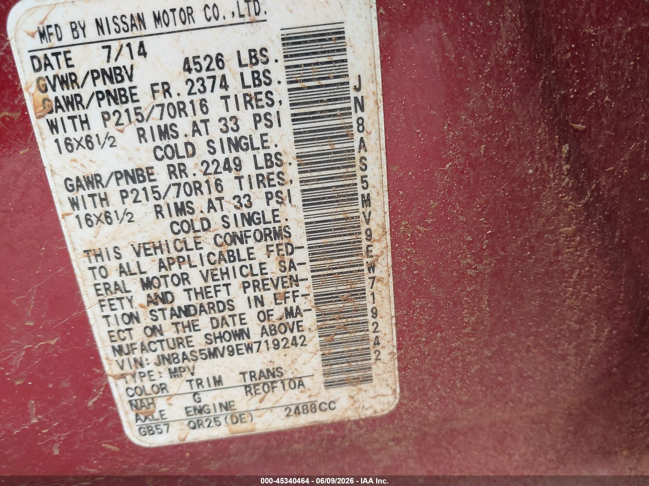 2014 Nissan Rogue Select S Red vin: JN8AS5MV9EW719242