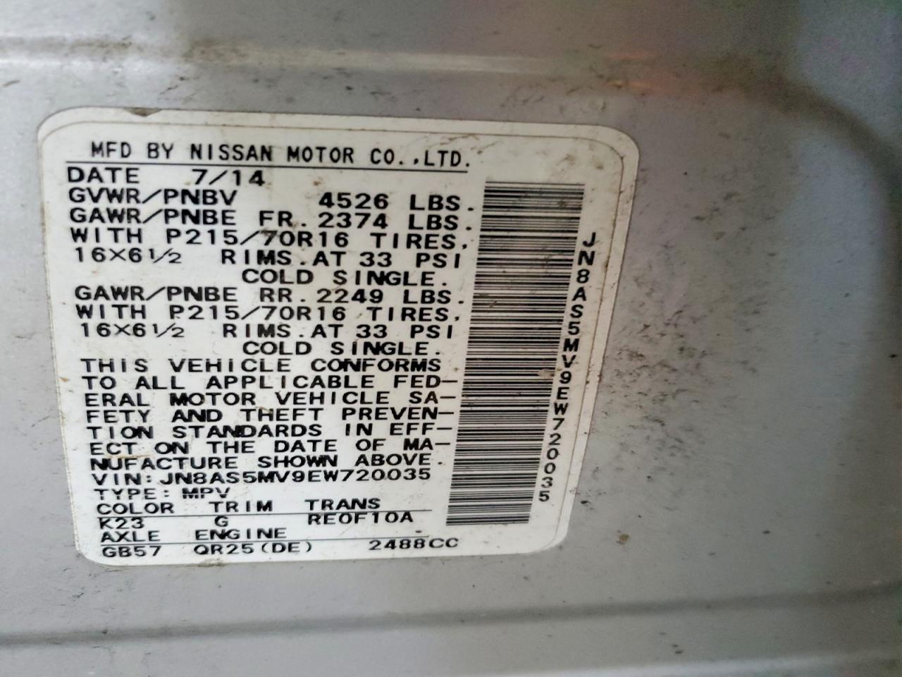 2014 Nissan Rogue Select S Silver vin: JN8AS5MV9EW720035