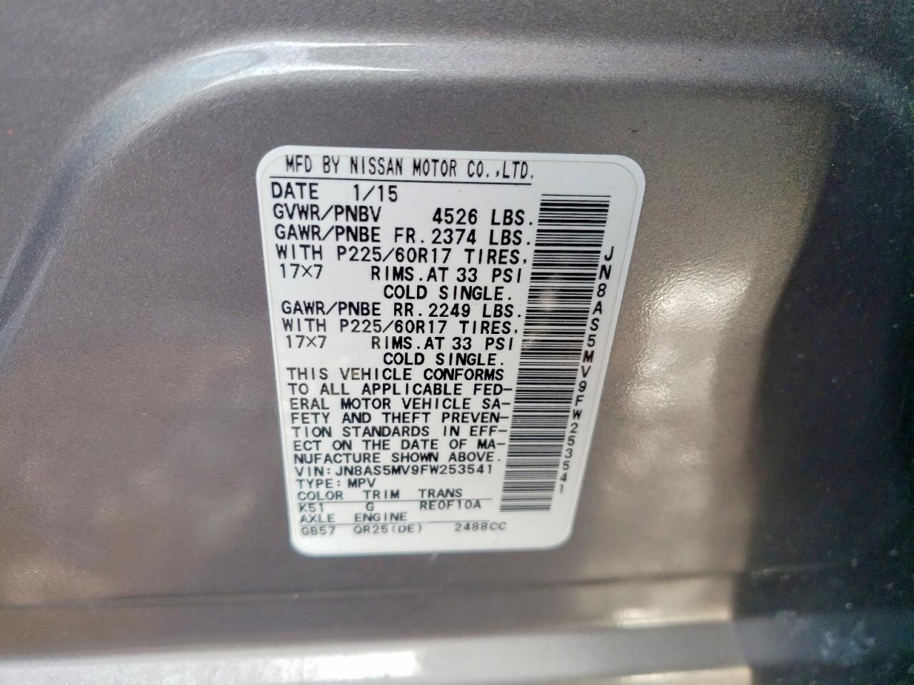2015 Nissan Rogue Select S Gray vin: JN8AS5MV9FW253541