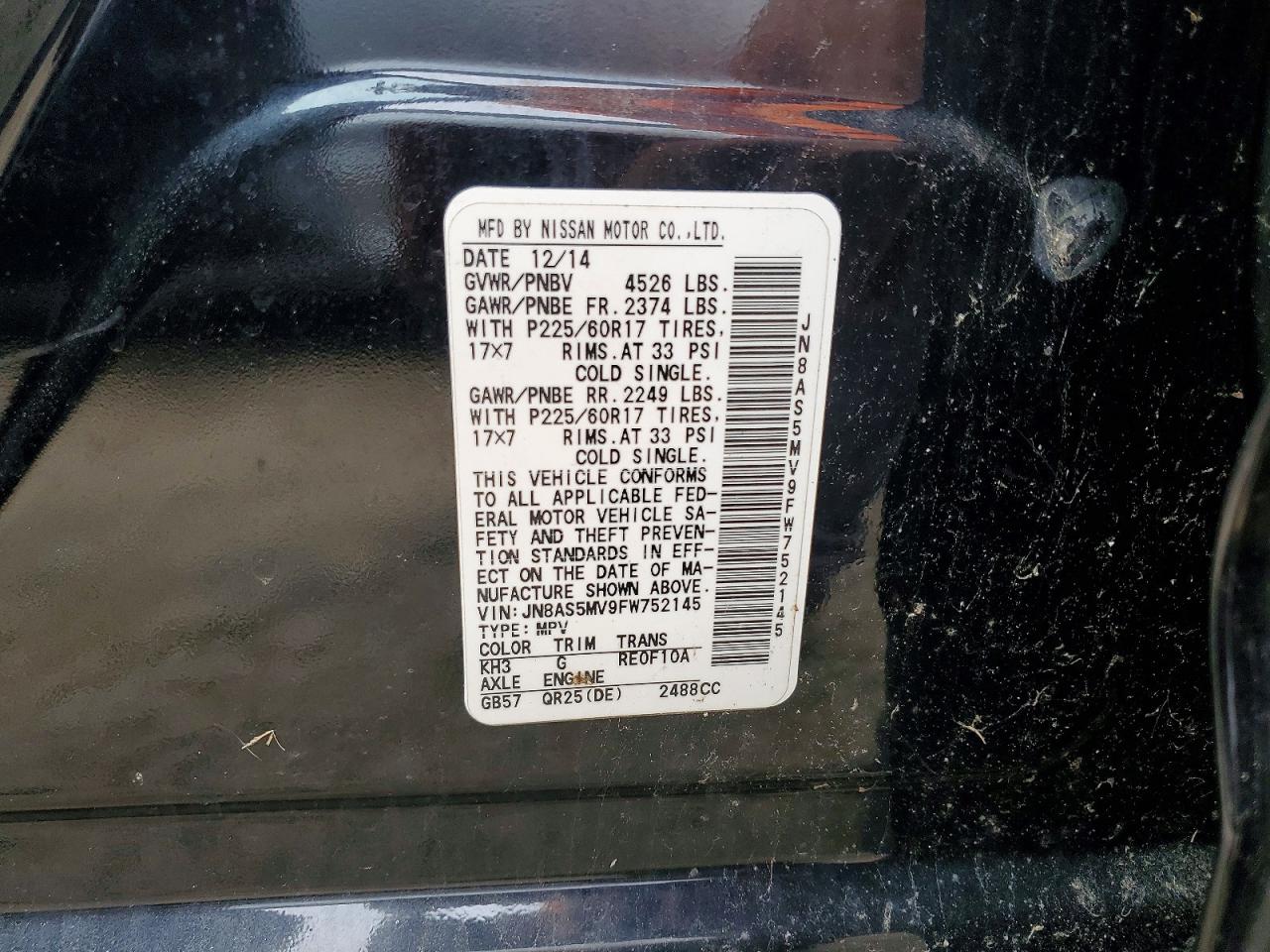 2015 Nissan Rogue Select S Black vin: JN8AS5MV9FW752145