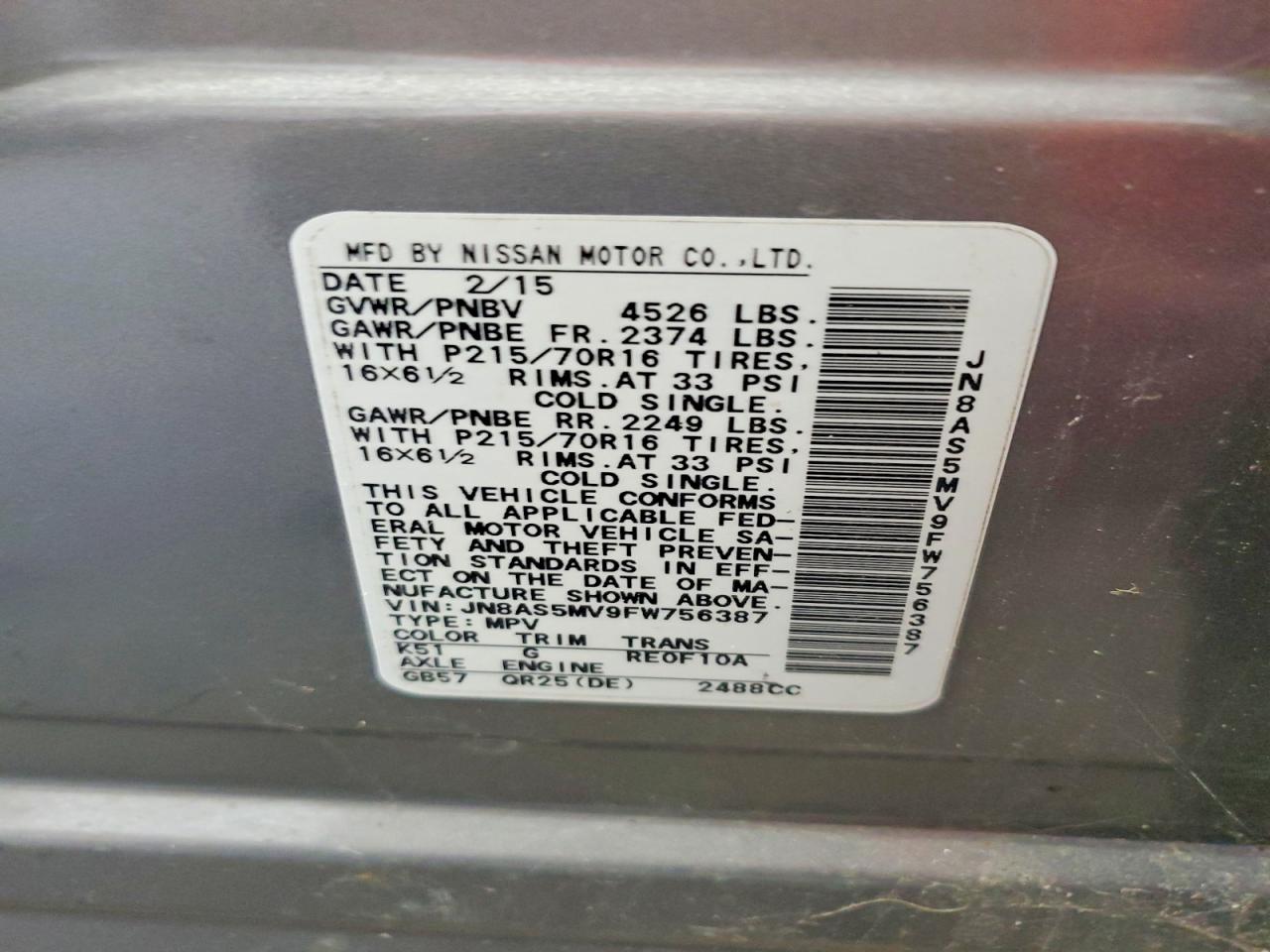 2015 Nissan Rogue Select S Gray vin: JN8AS5MV9FW756387