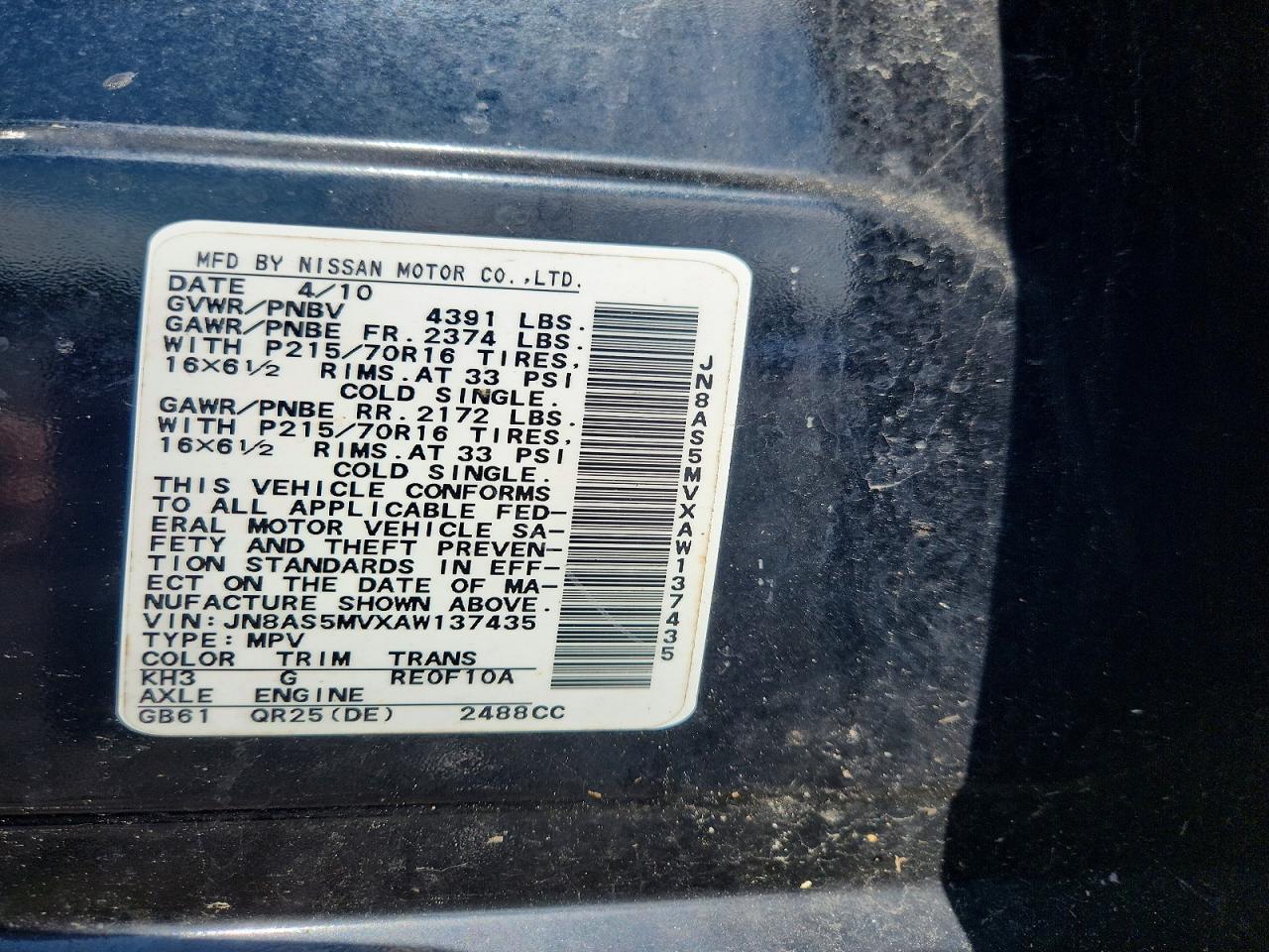 2010 Nissan Rogue S Black vin: JN8AS5MVXAW137435