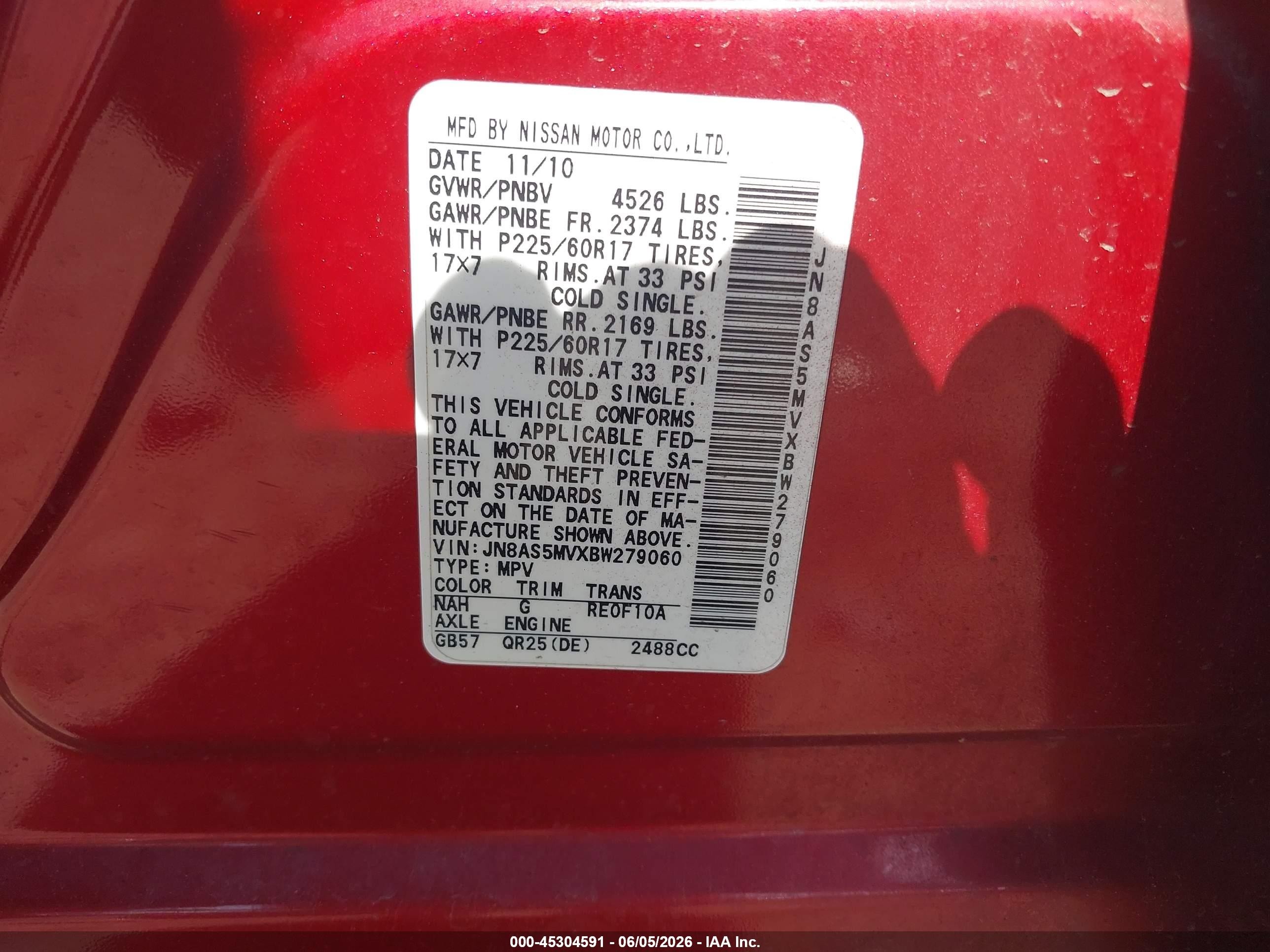 2011 Nissan Rogue Sv Red vin: JN8AS5MVXBW279060
