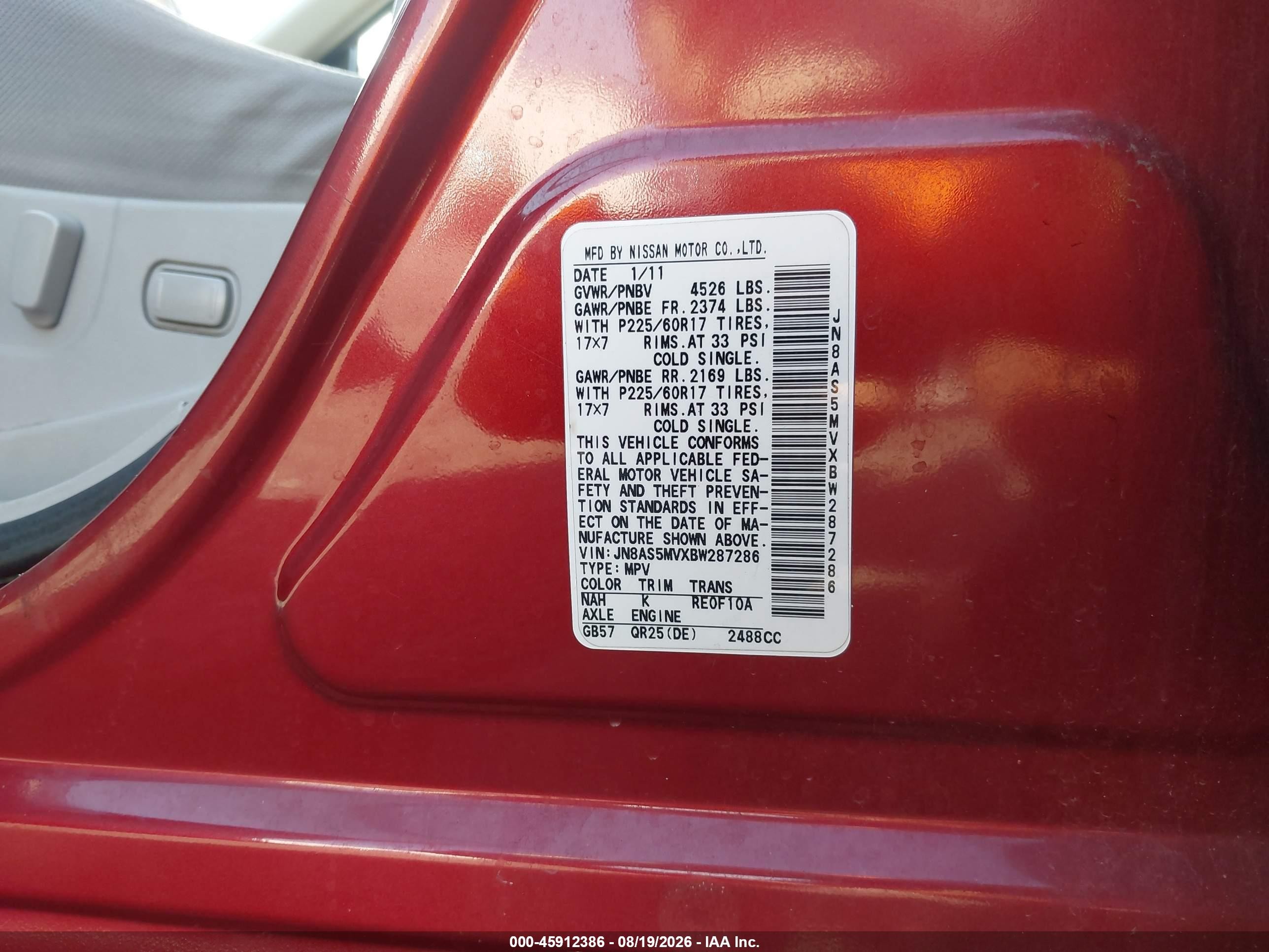 2011 Nissan Rogue Sv Red vin: JN8AS5MVXBW287286