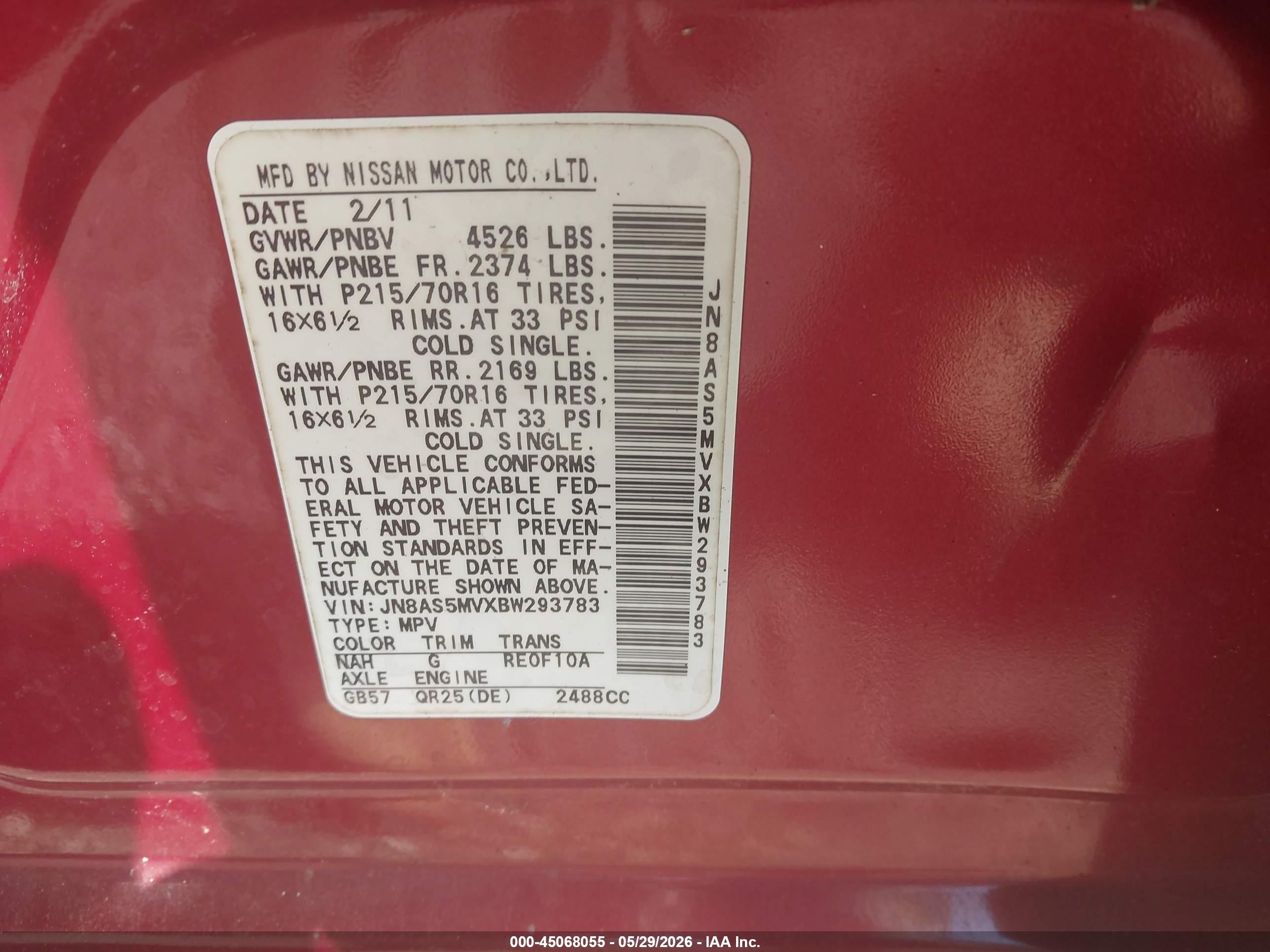 2011 Nissan Rogue S Red vin: JN8AS5MVXBW293783