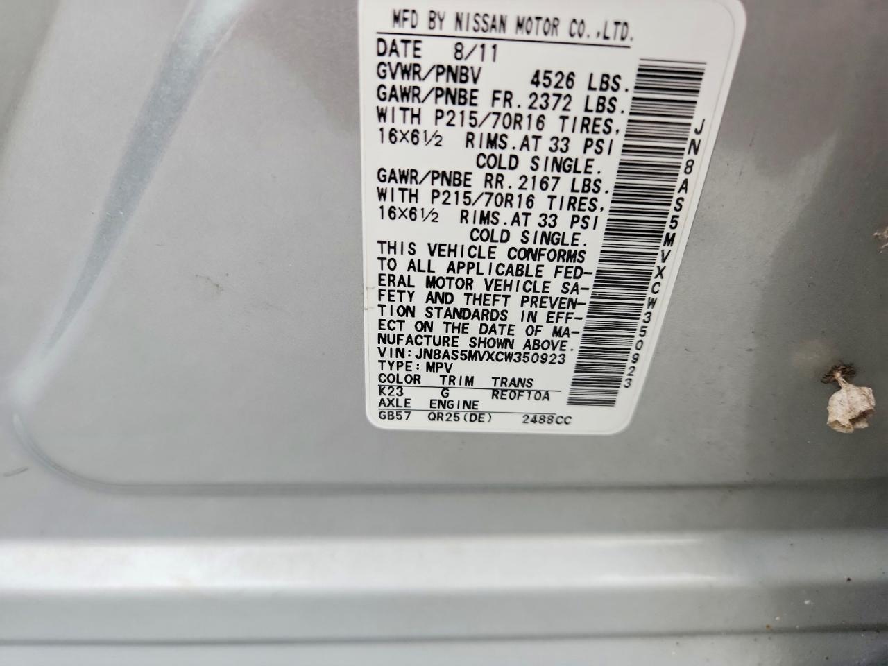 2012 Nissan Rogue S Silver vin: JN8AS5MVXCW350923
