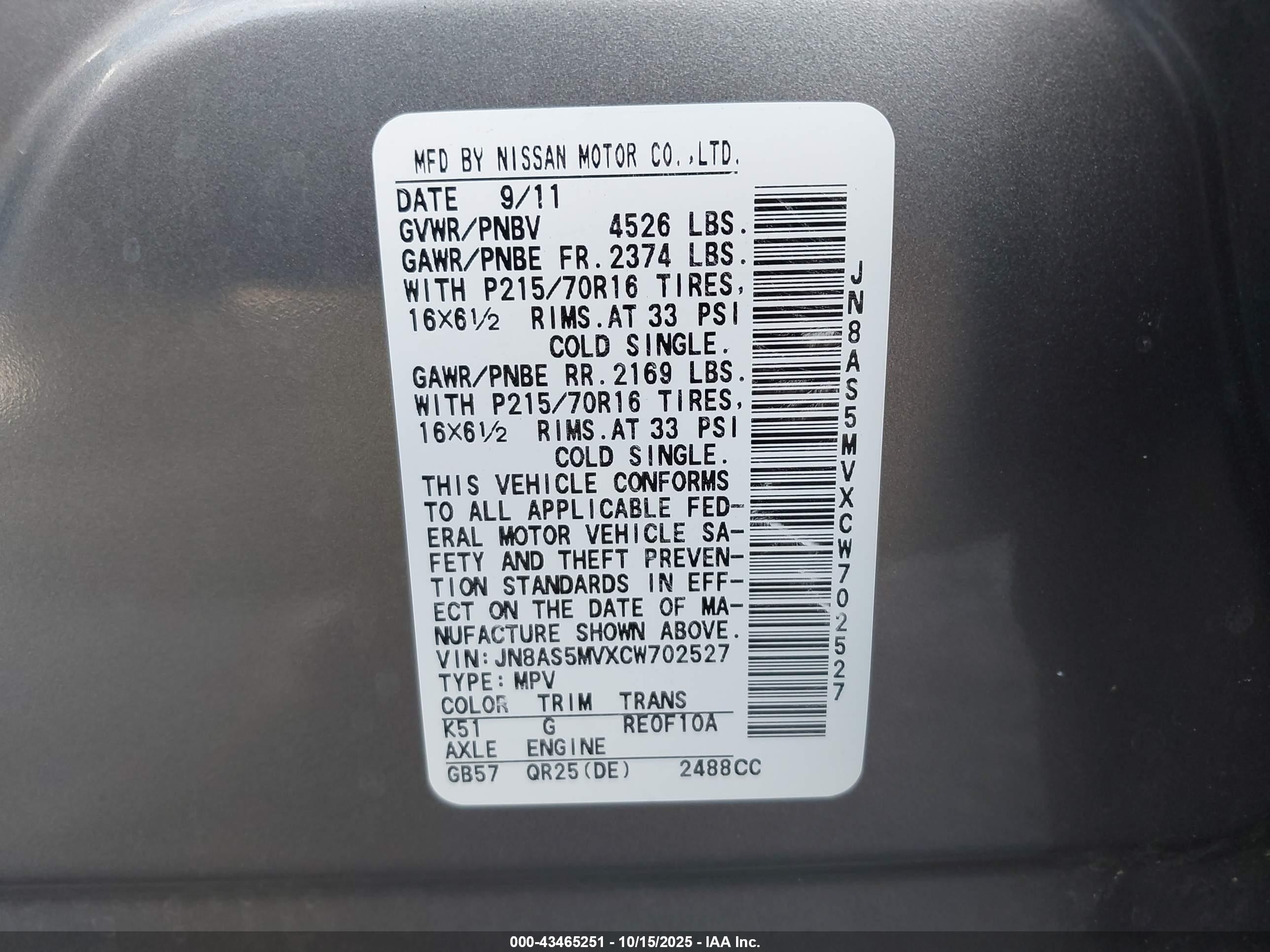 2012 Nissan Rogue S Gray vin: JN8AS5MVXCW702527