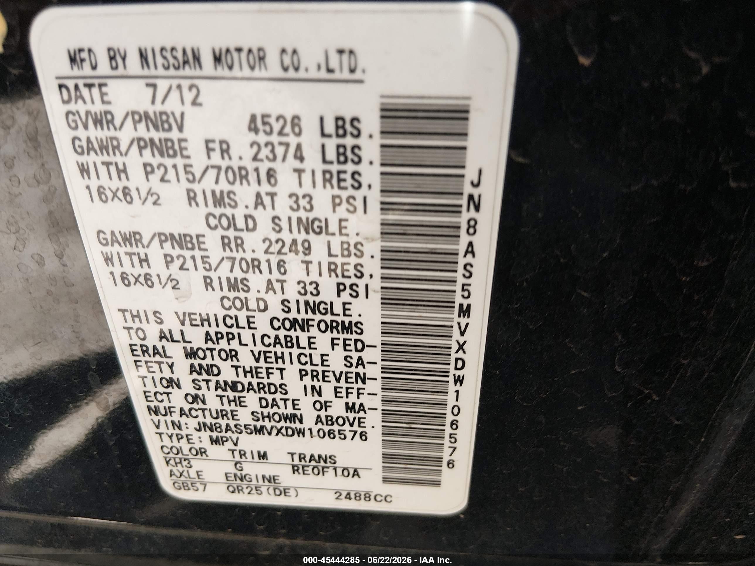 2013 Nissan Rogue S Black vin: JN8AS5MVXDW106576