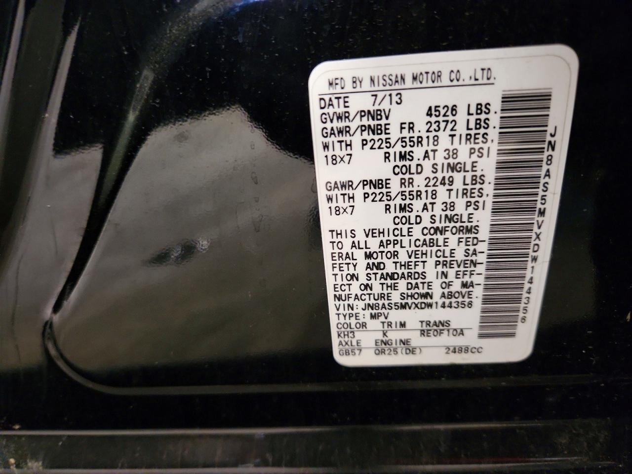 2013 Nissan Rogue S Black vin: JN8AS5MVXDW144356