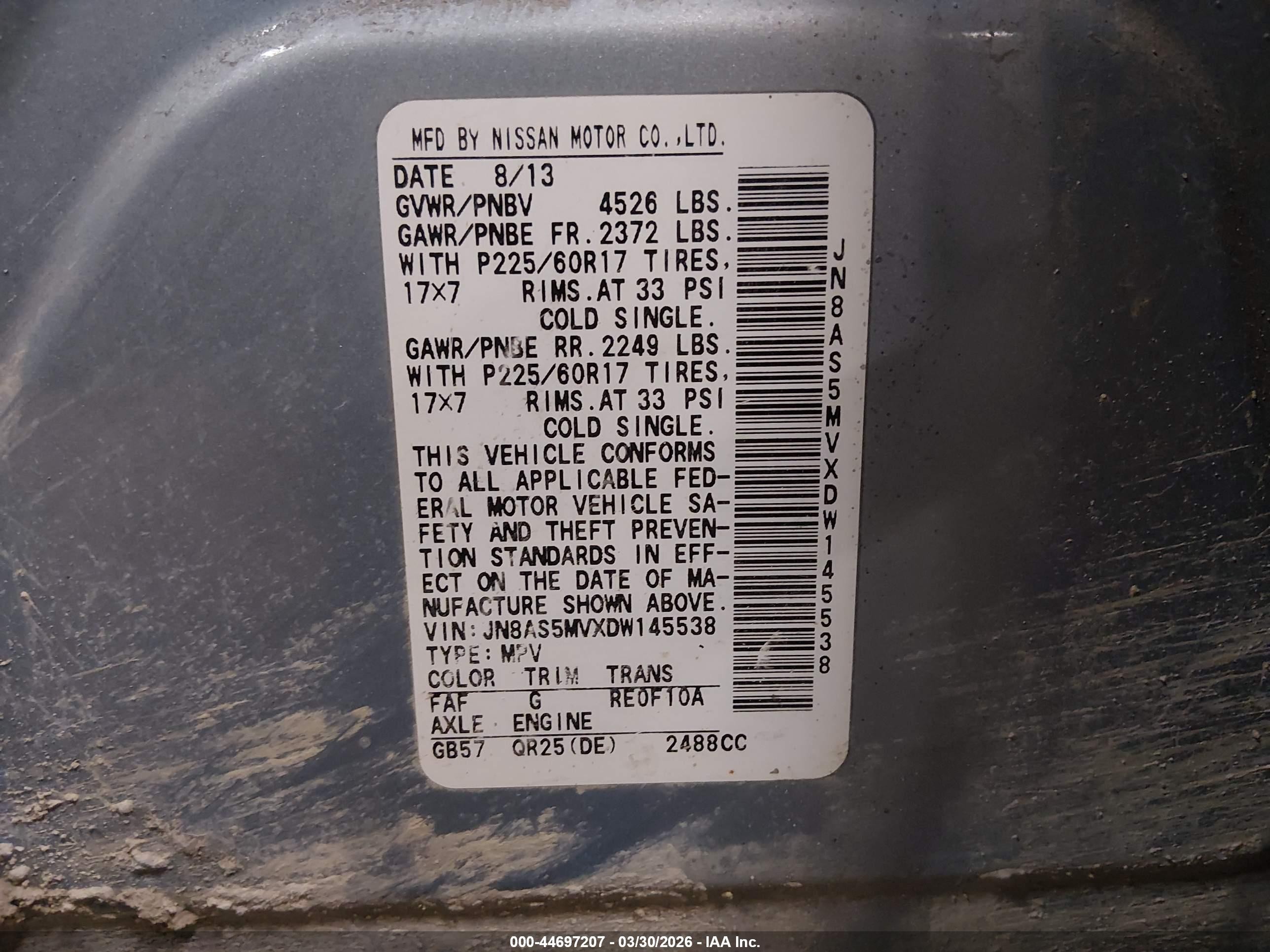 2013 Nissan Rogue Sv Light Blue vin: JN8AS5MVXDW145538