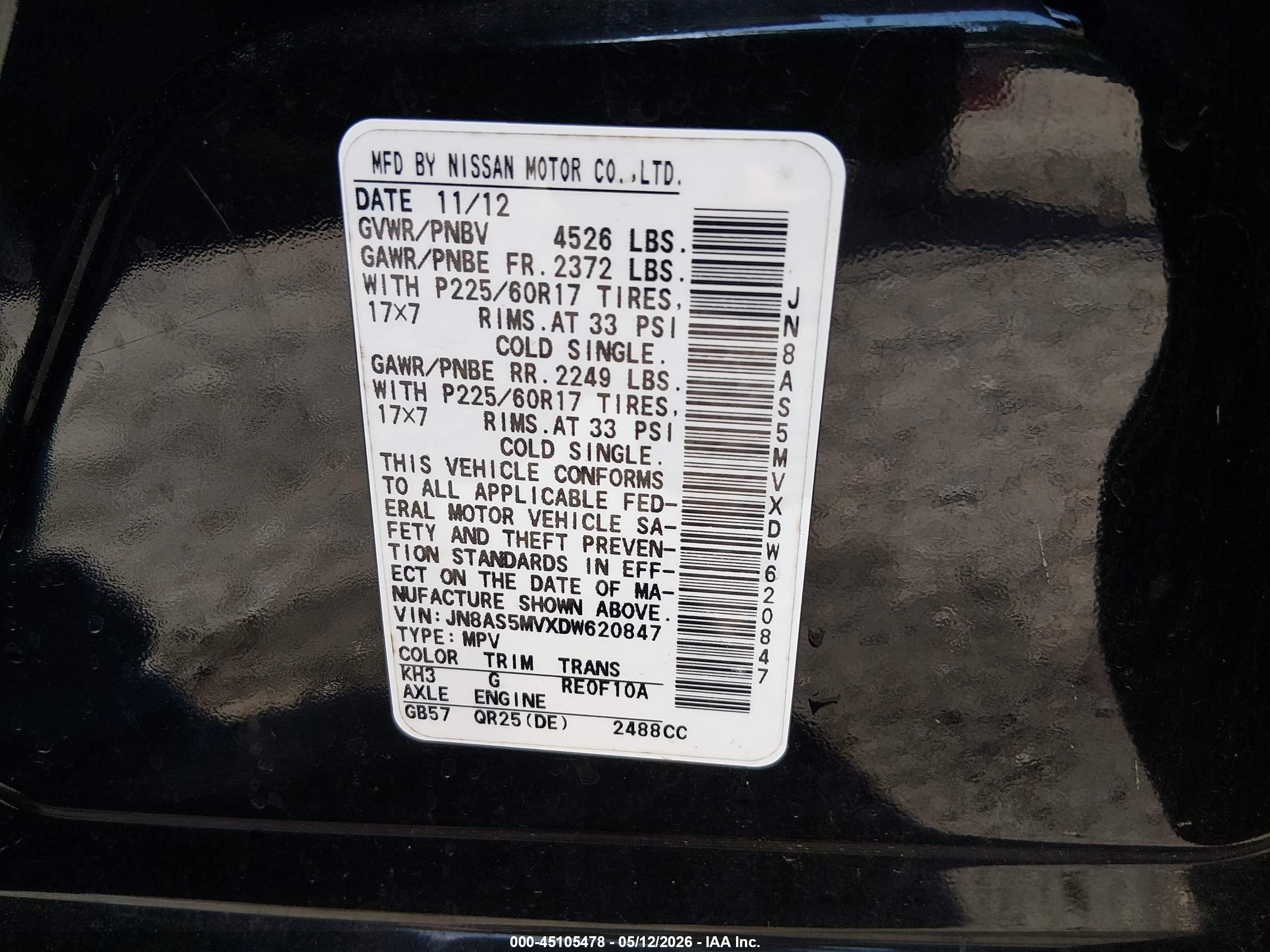 2013 Nissan Rogue Sv Black vin: JN8AS5MVXDW620847