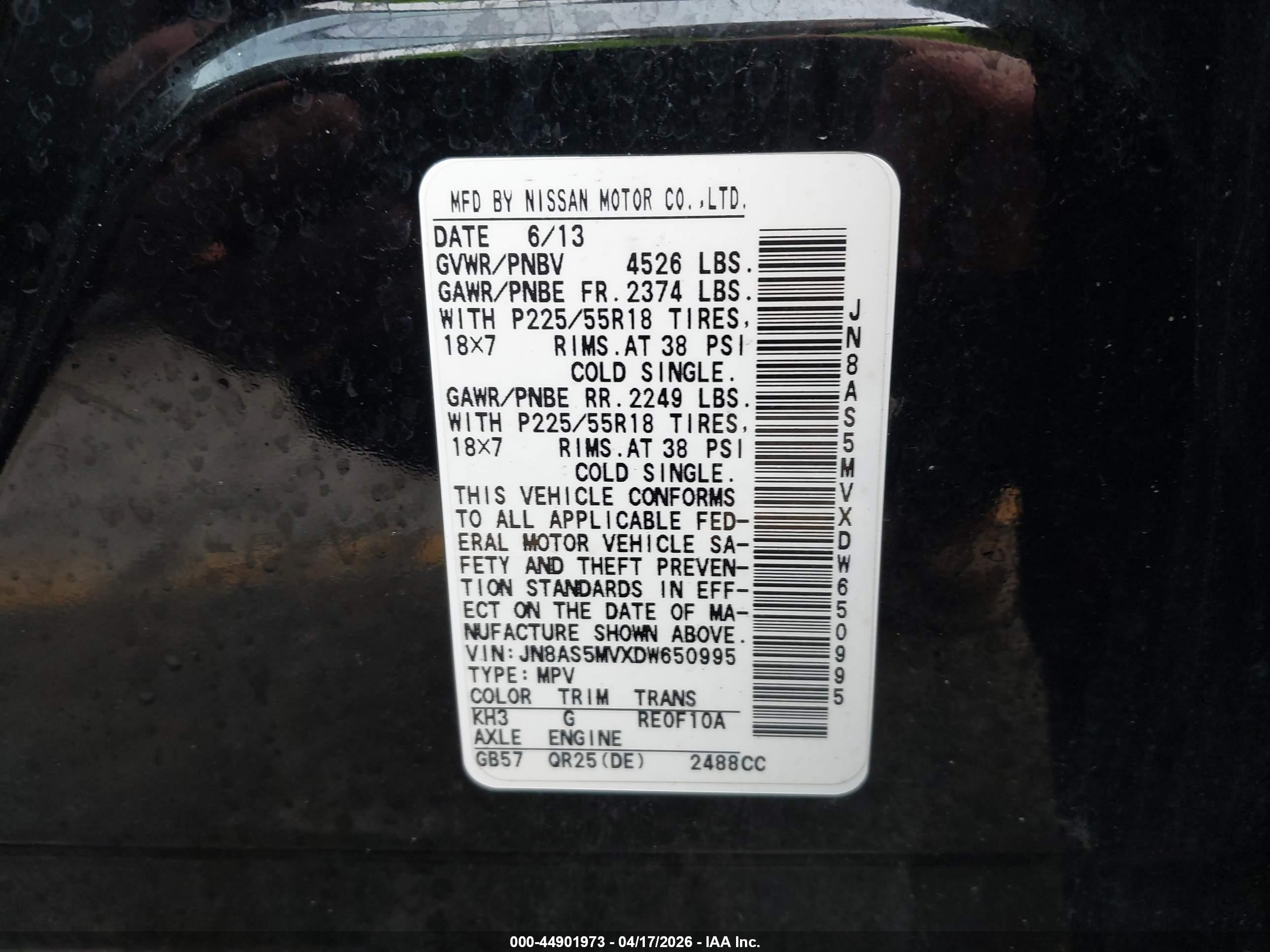2013 Nissan Rogue Sv W/sl Pkg Black vin: JN8AS5MVXDW650995