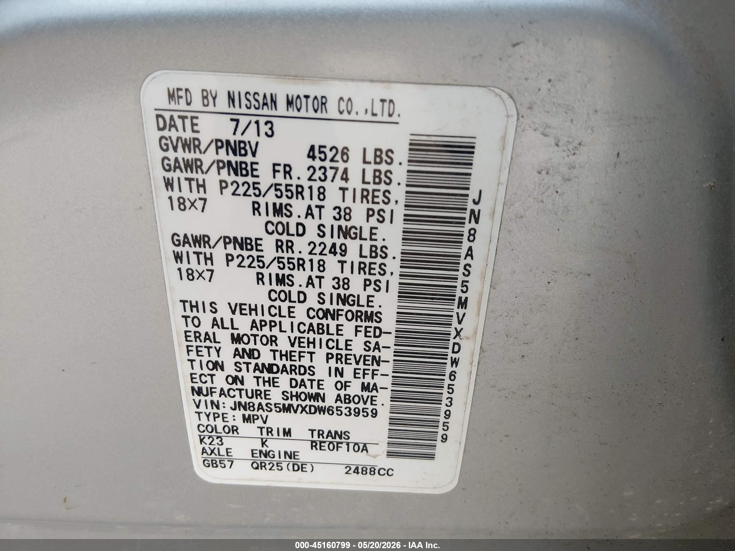 2013 Nissan Rogue Sv W/sl Pkg Silver vin: JN8AS5MVXDW653959