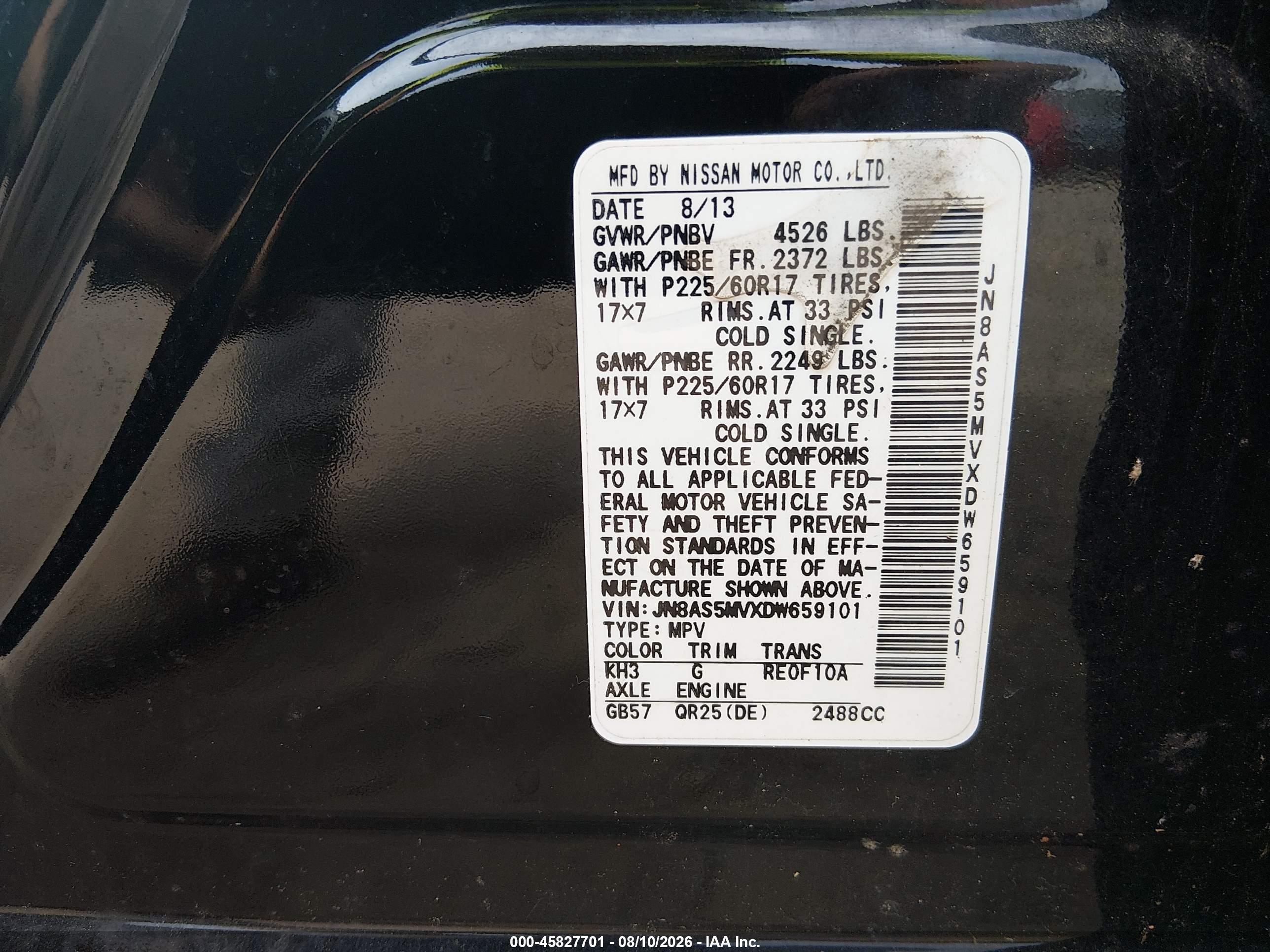 2013 Nissan Rogue Sv Black vin: JN8AS5MVXDW659101