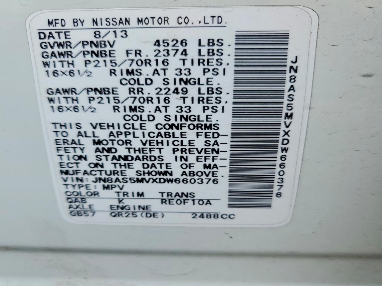 2013 Nissan Rogue S White vin: JN8AS5MVXDW660376