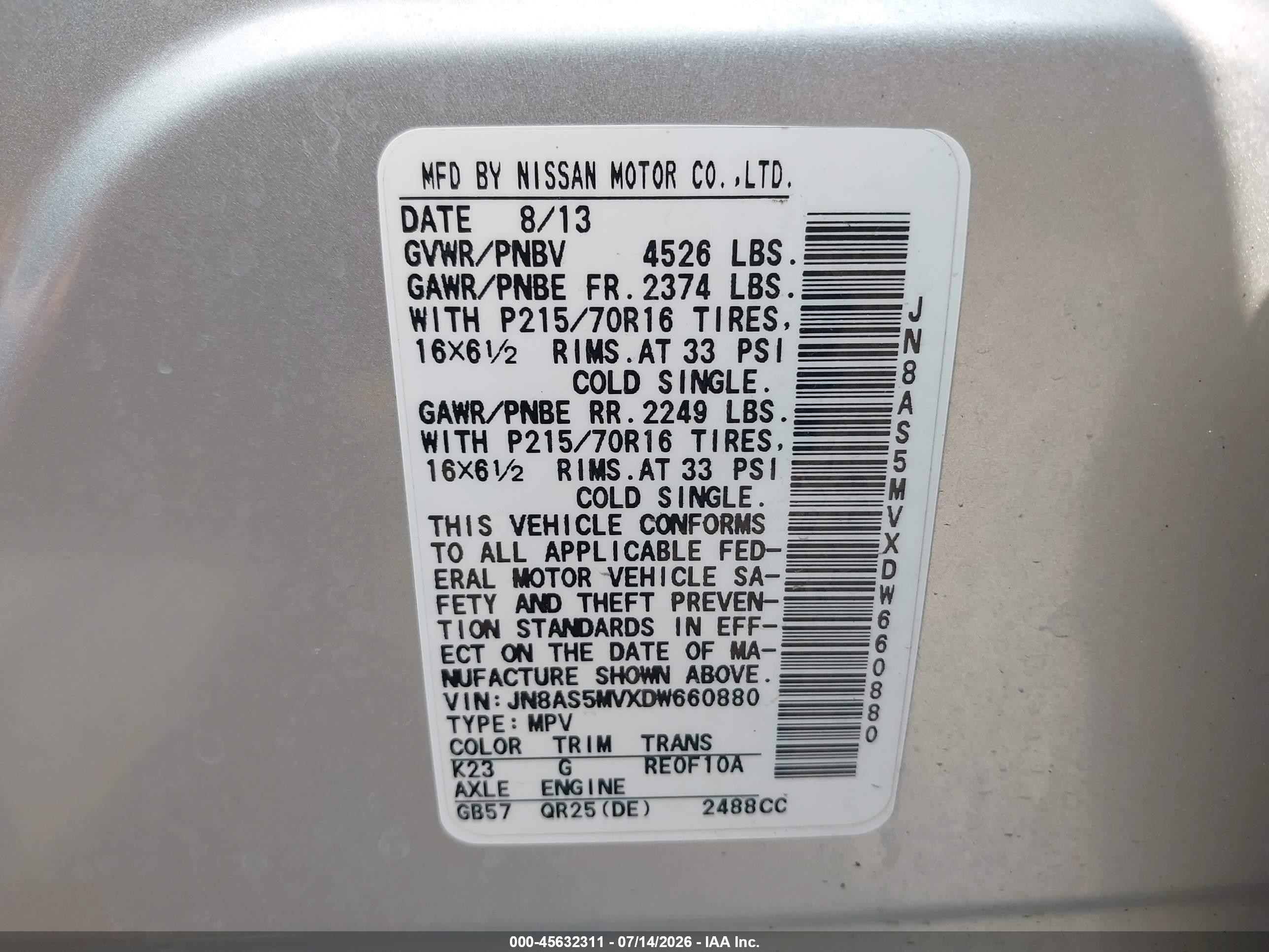 2013 Nissan Rogue S Silver vin: JN8AS5MVXDW660880
