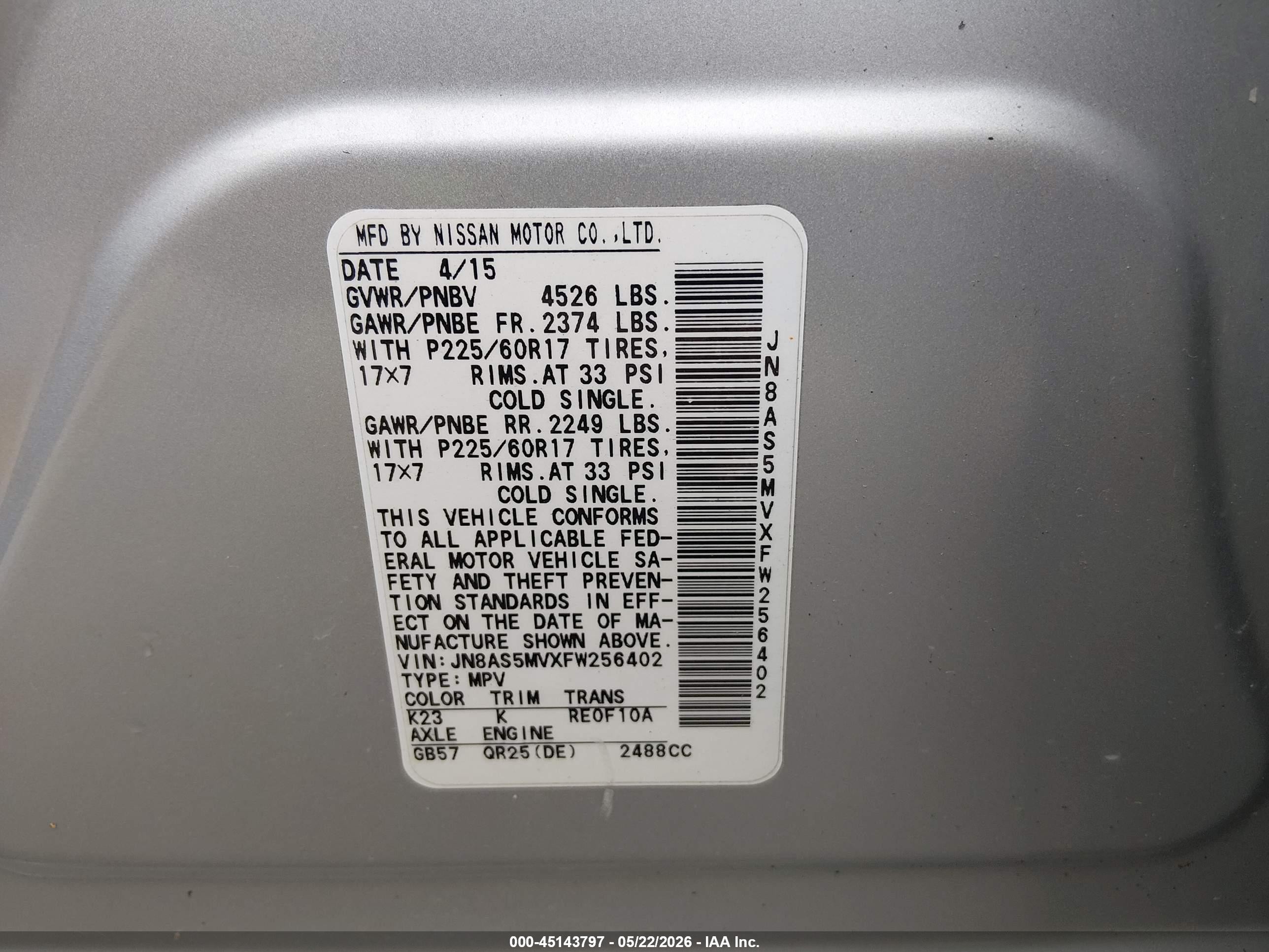 2015 Nissan Rogue Select S Silver vin: JN8AS5MVXFW256402