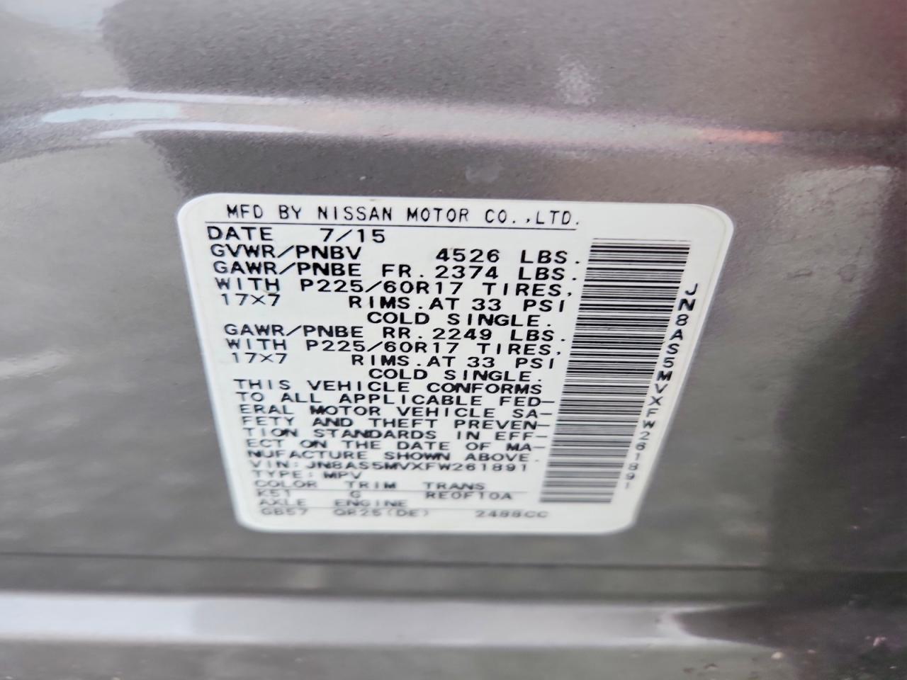 2015 Nissan Rogue Select S Silver vin: JN8AS5MVXFW261891