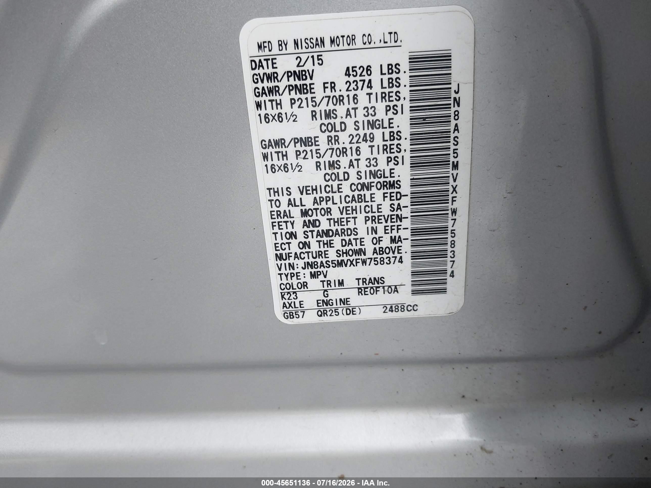 2015 Nissan Rogue Select S Silver vin: JN8AS5MVXFW758374