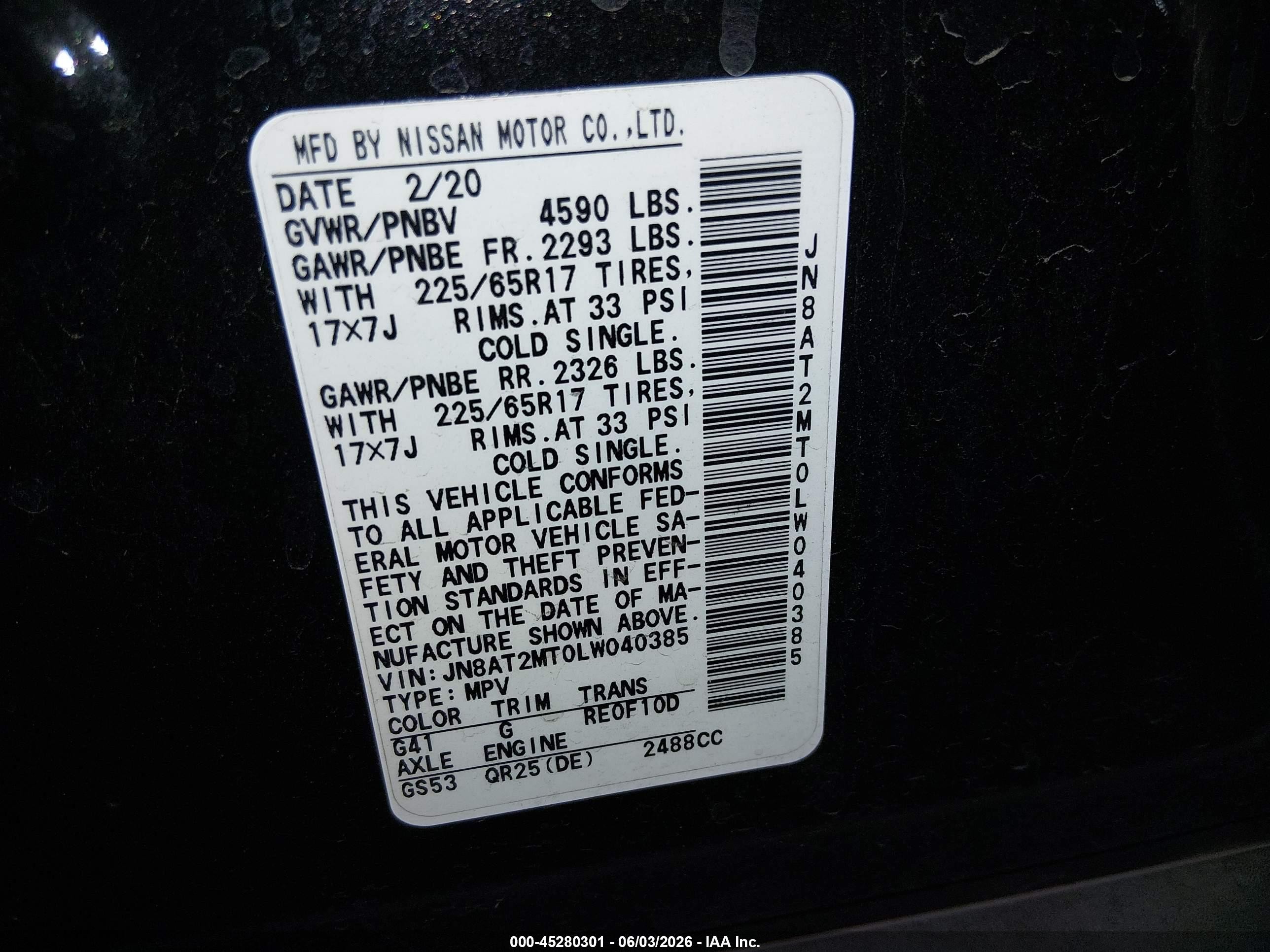 2020 Nissan Rogue S Fwd Black vin: JN8AT2MT0LW040385