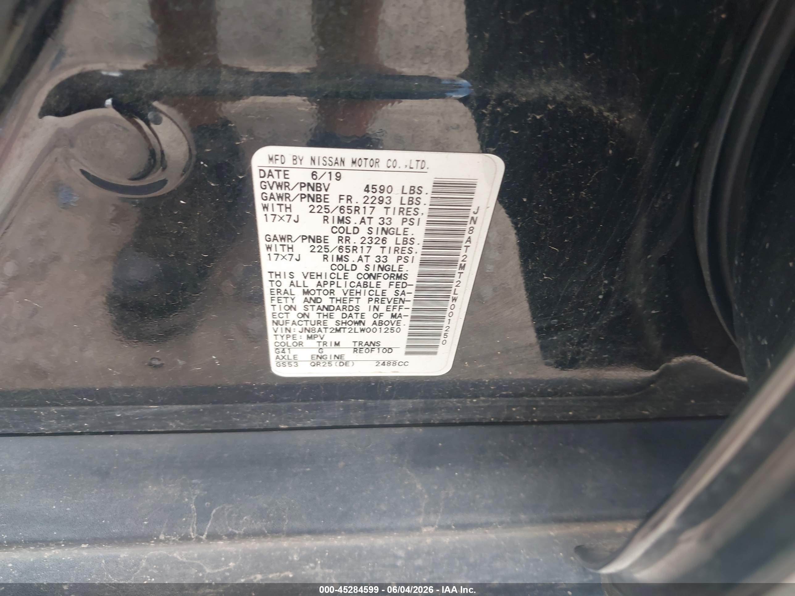 2020 Nissan Rogue S Fwd Black vin: JN8AT2MT2LW001250