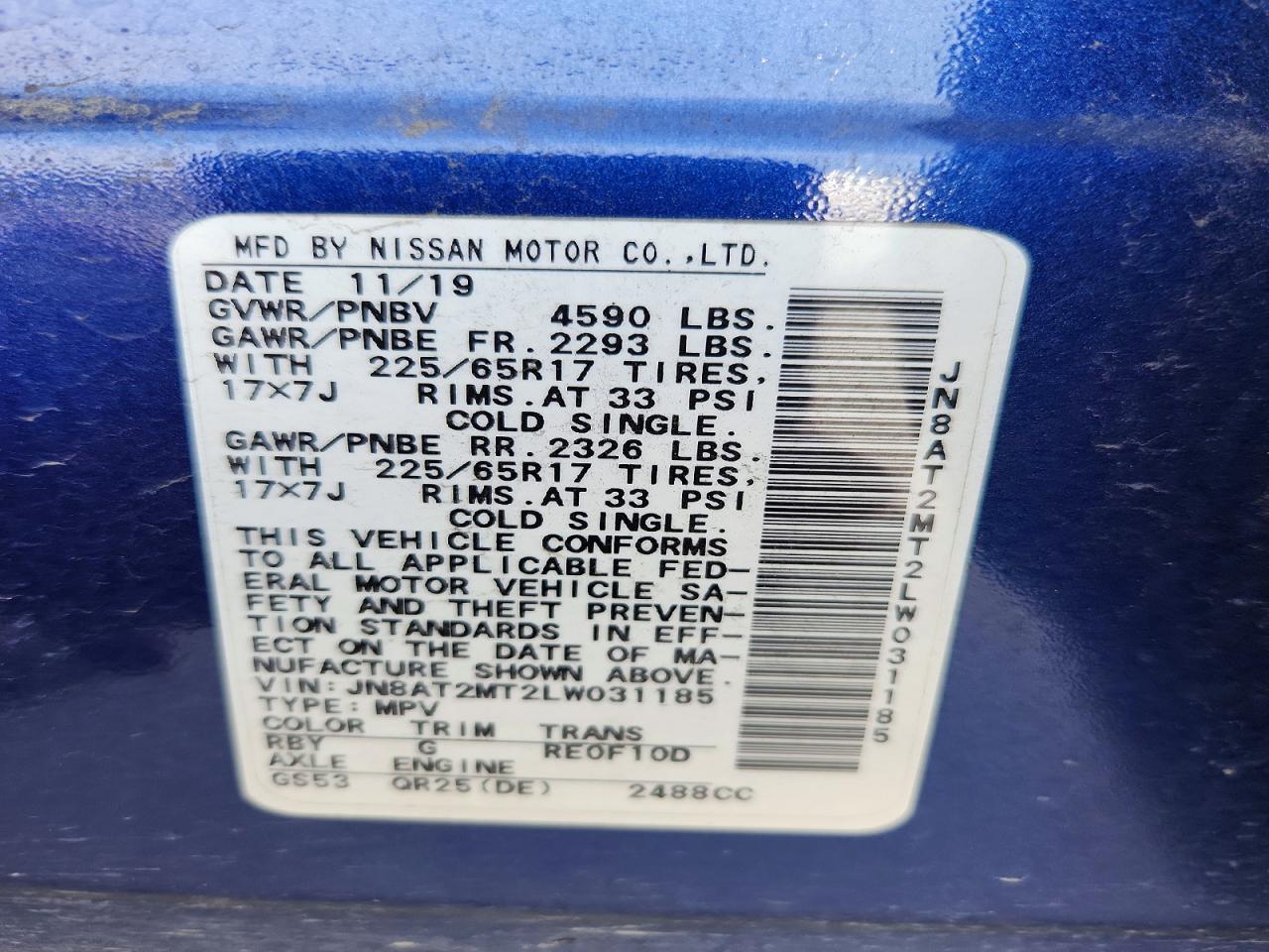 2020 Nissan Rogue Sv Blue vin: JN8AT2MT2LW031185