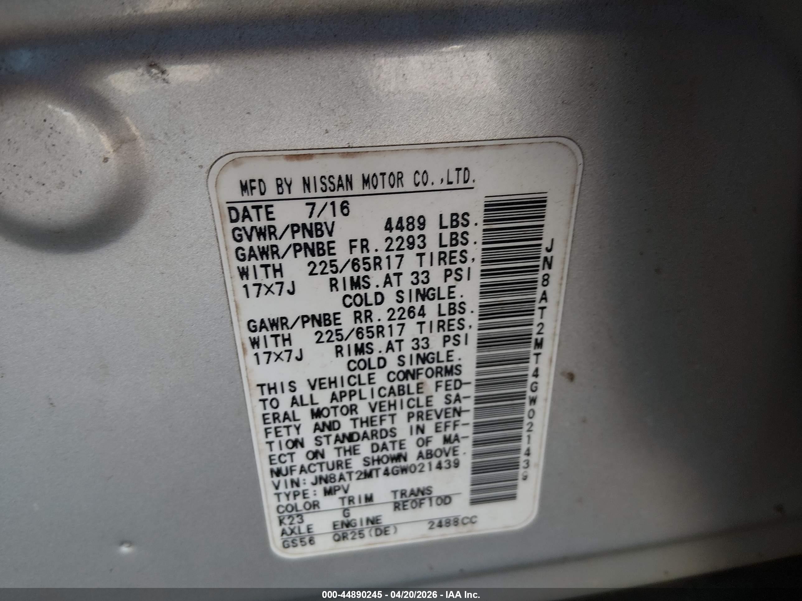 2016 Nissan Rogue S Серебряный vin: JN8AT2MT4GW021439
