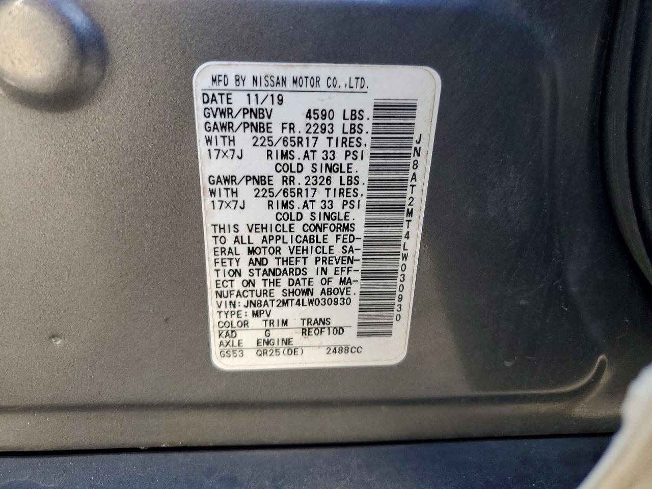 2020 Nissan Rogue S White vin: JN8AT2MT4LW030930