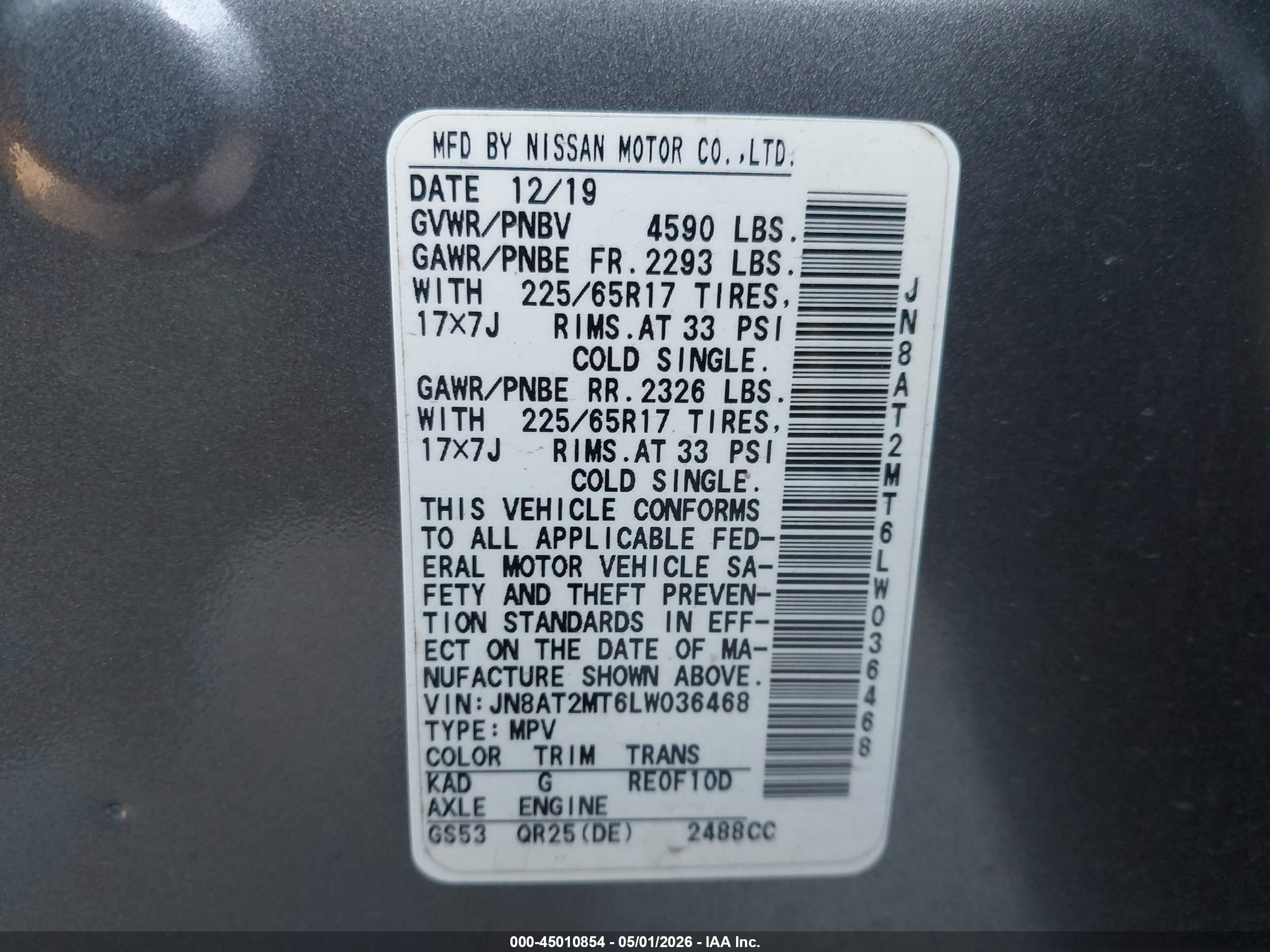 2020 Nissan Rogue Sv Fwd Серый vin: JN8AT2MT6LW036468