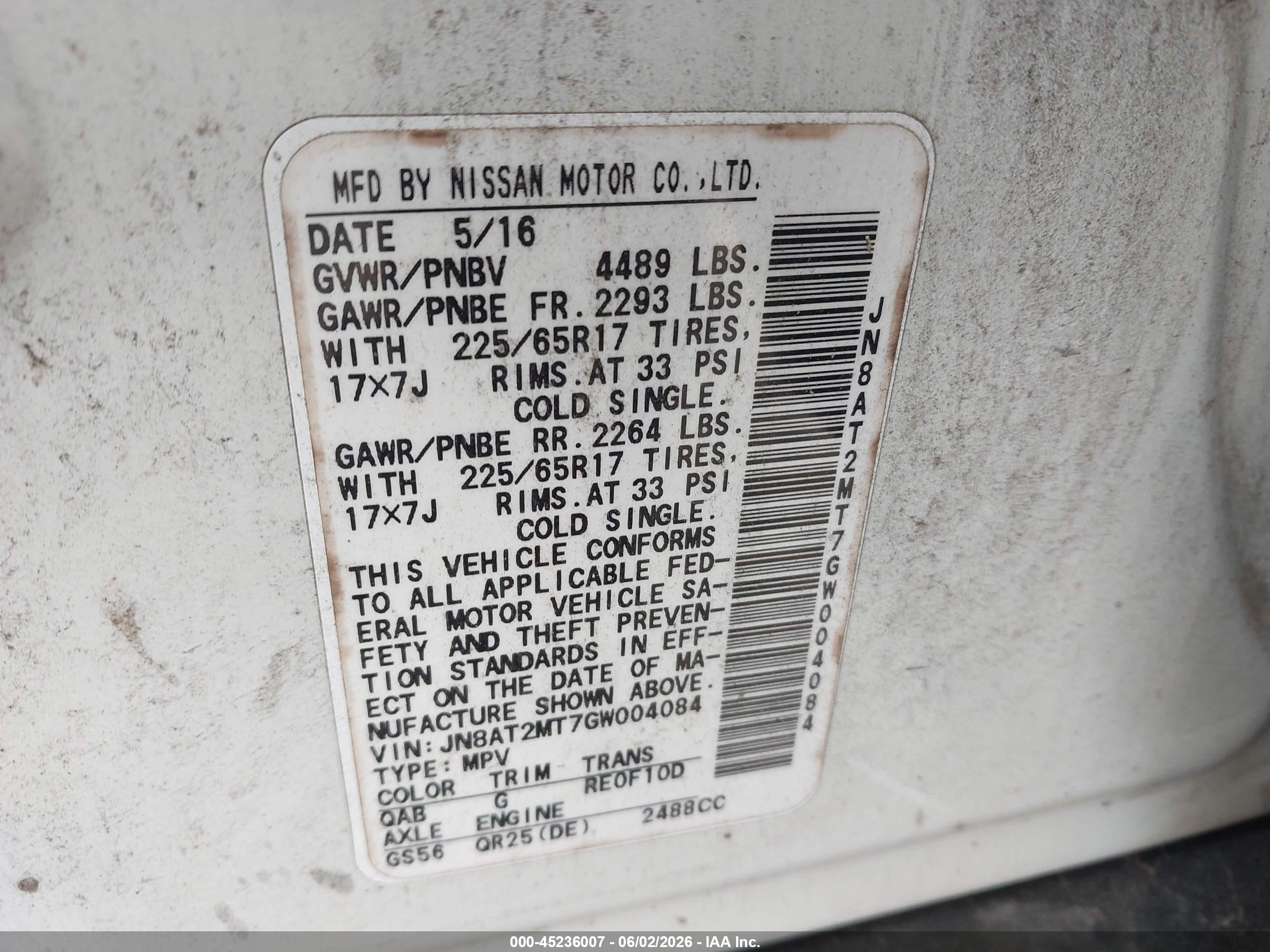 2016 Nissan Rogue Sv White vin: JN8AT2MT7GW004084