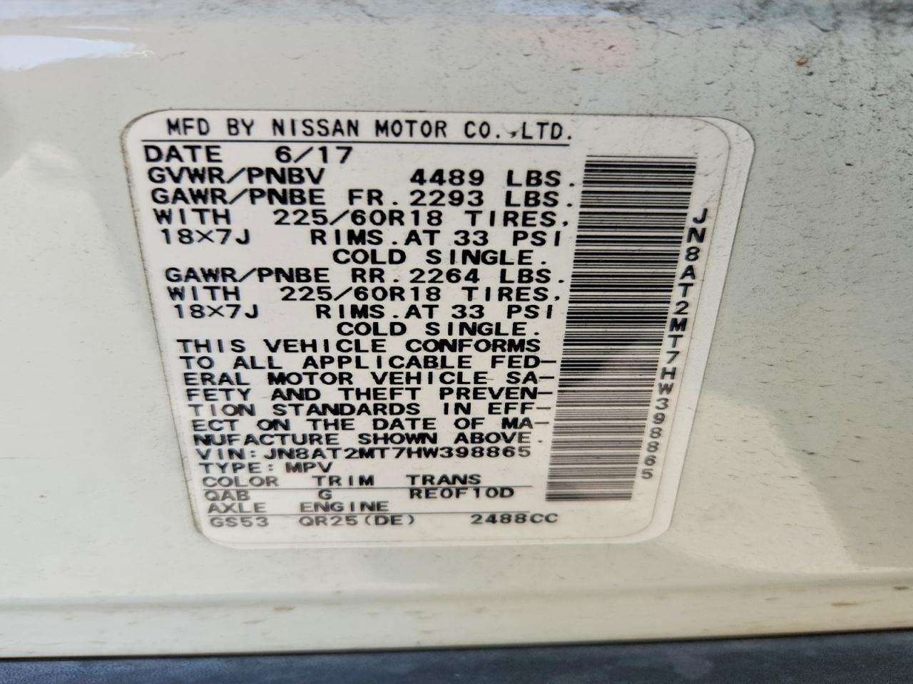 2017 Nissan Rogue Sl Белый vin: JN8AT2MT7HW398865
