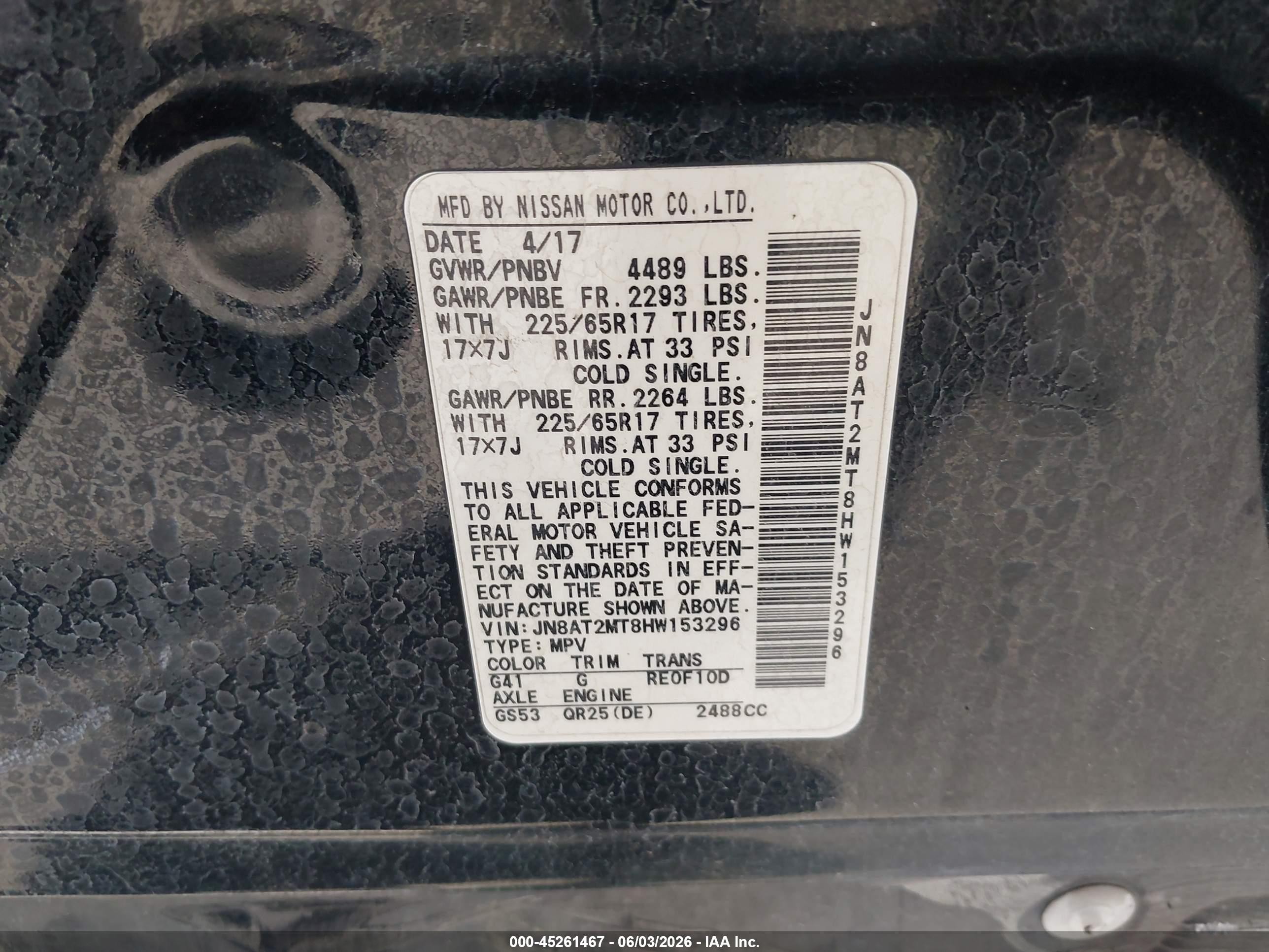 2017 Nissan Rogue Sv Black vin: JN8AT2MT8HW153296