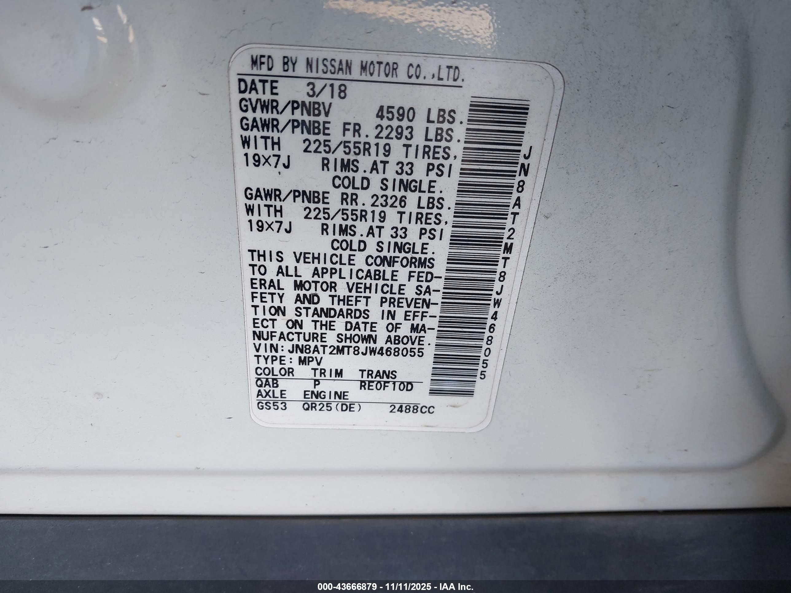 2018 Nissan Rogue Sl Белый vin: JN8AT2MT8JW468055