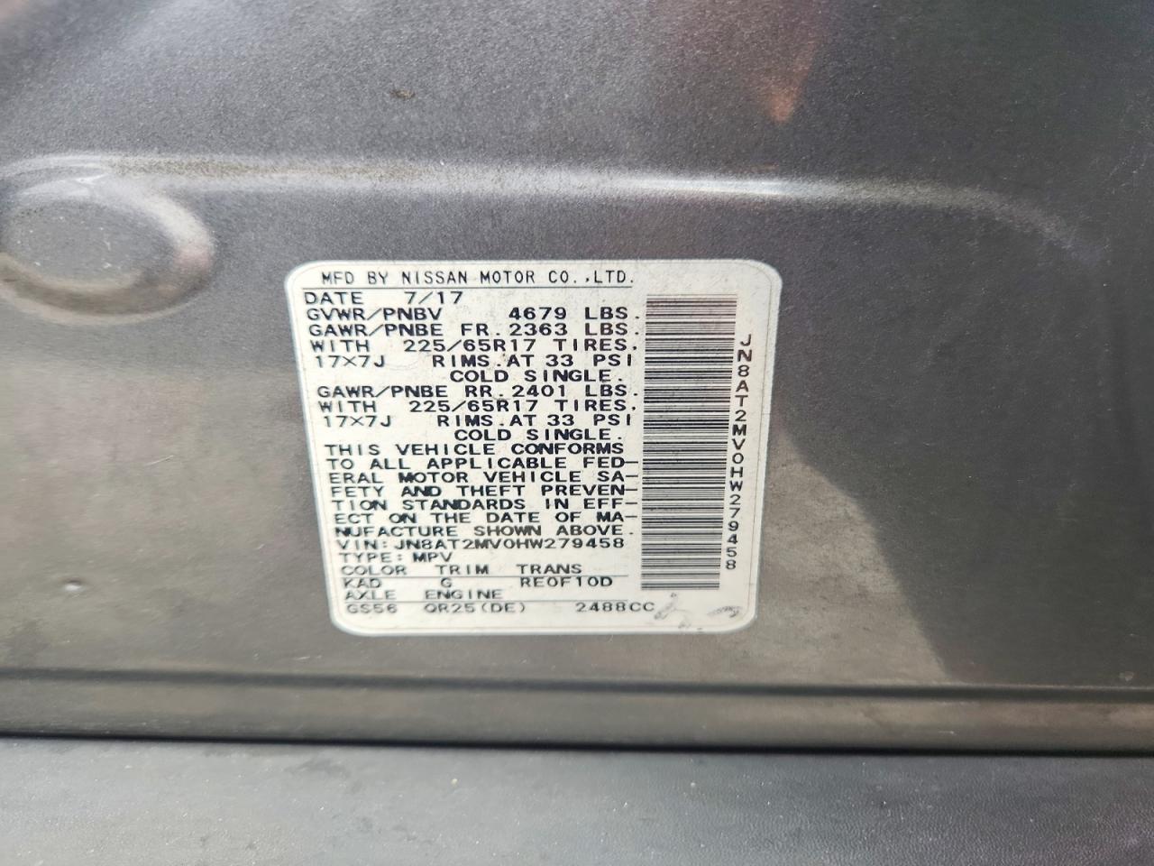 2017 Nissan Rogue S Gray vin: JN8AT2MV0HW279458