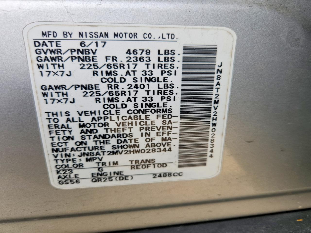 2017 Nissan Rogue Silver vin: JN8AT2MV2HW028344